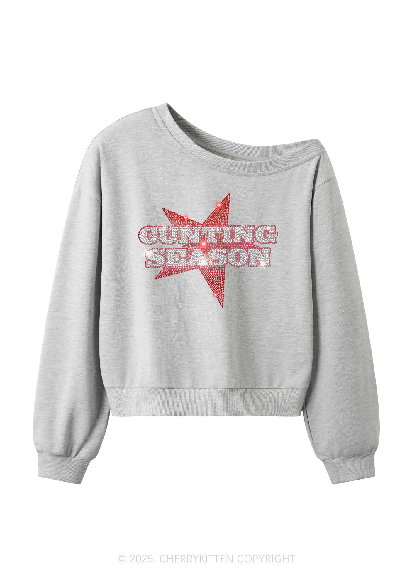 Rhinestone Cunting Season Y2K Off Shoulder Sweatshirts Cherrykitten - Image 3