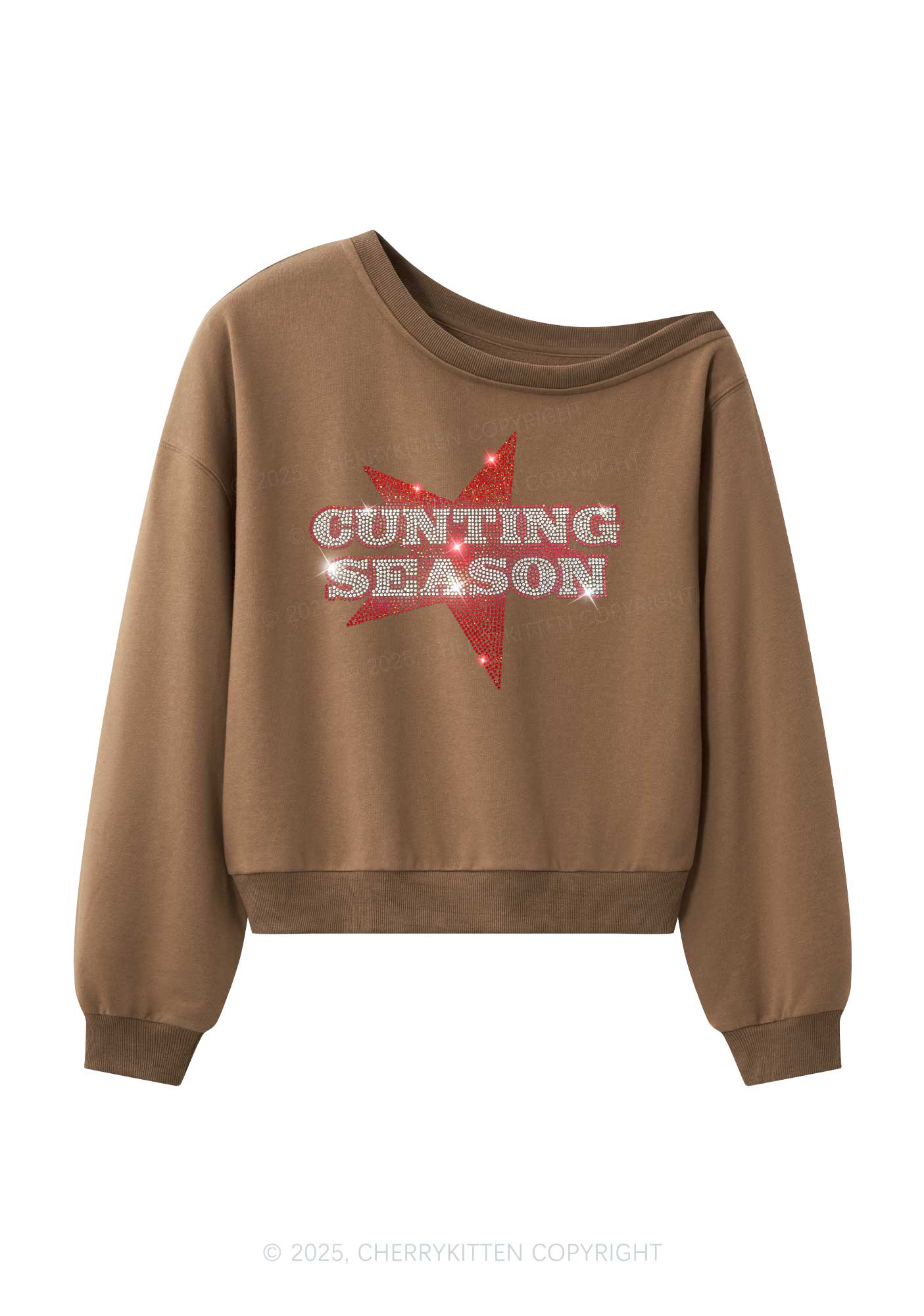 Rhinestone Cunting Season Y2K Off Shoulder Sweatshirts Cherrykitten - Image 4