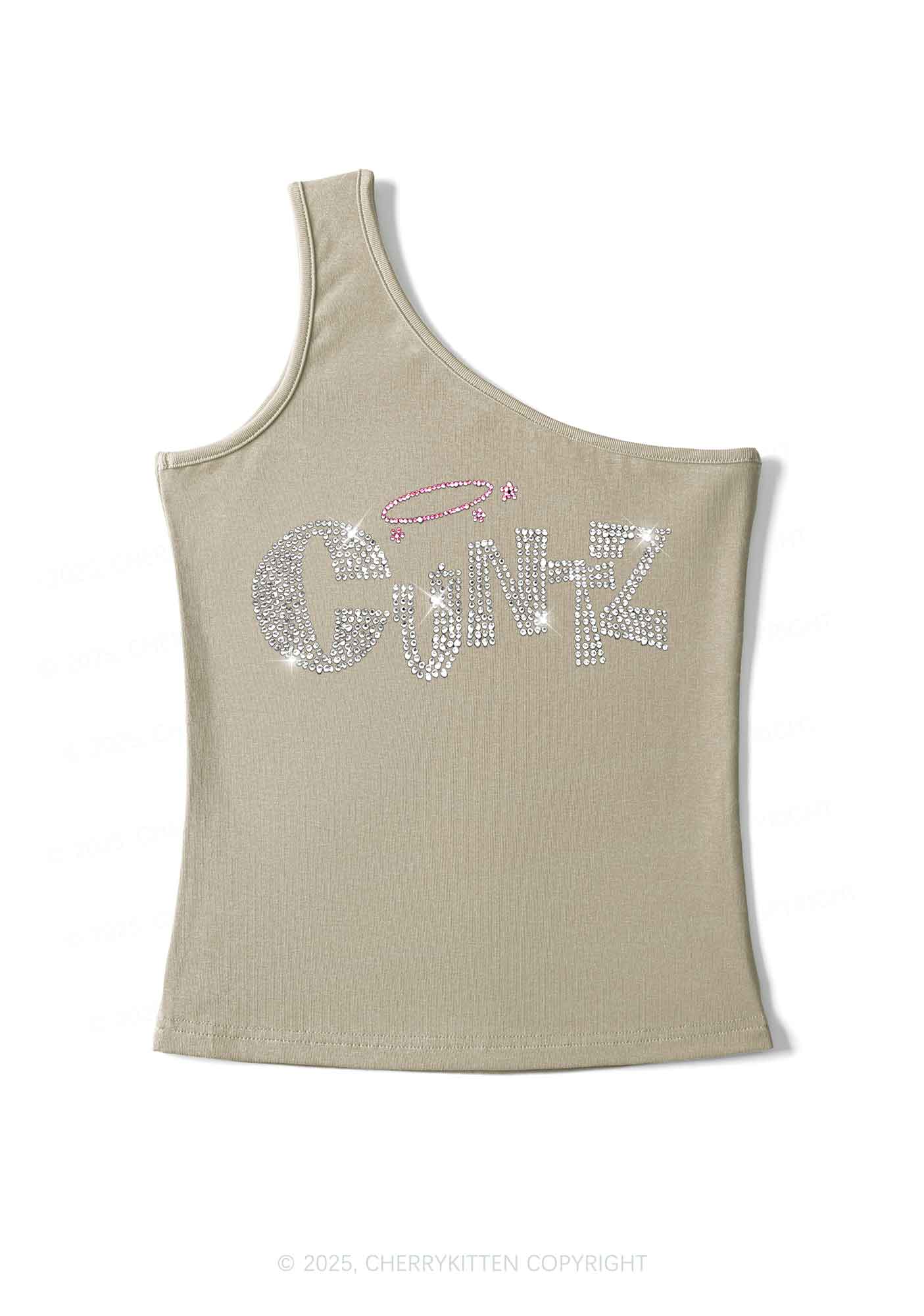 Rhinestone Cxntz Y2K One Shoulder Tank Top Cherrykitten - Image 5