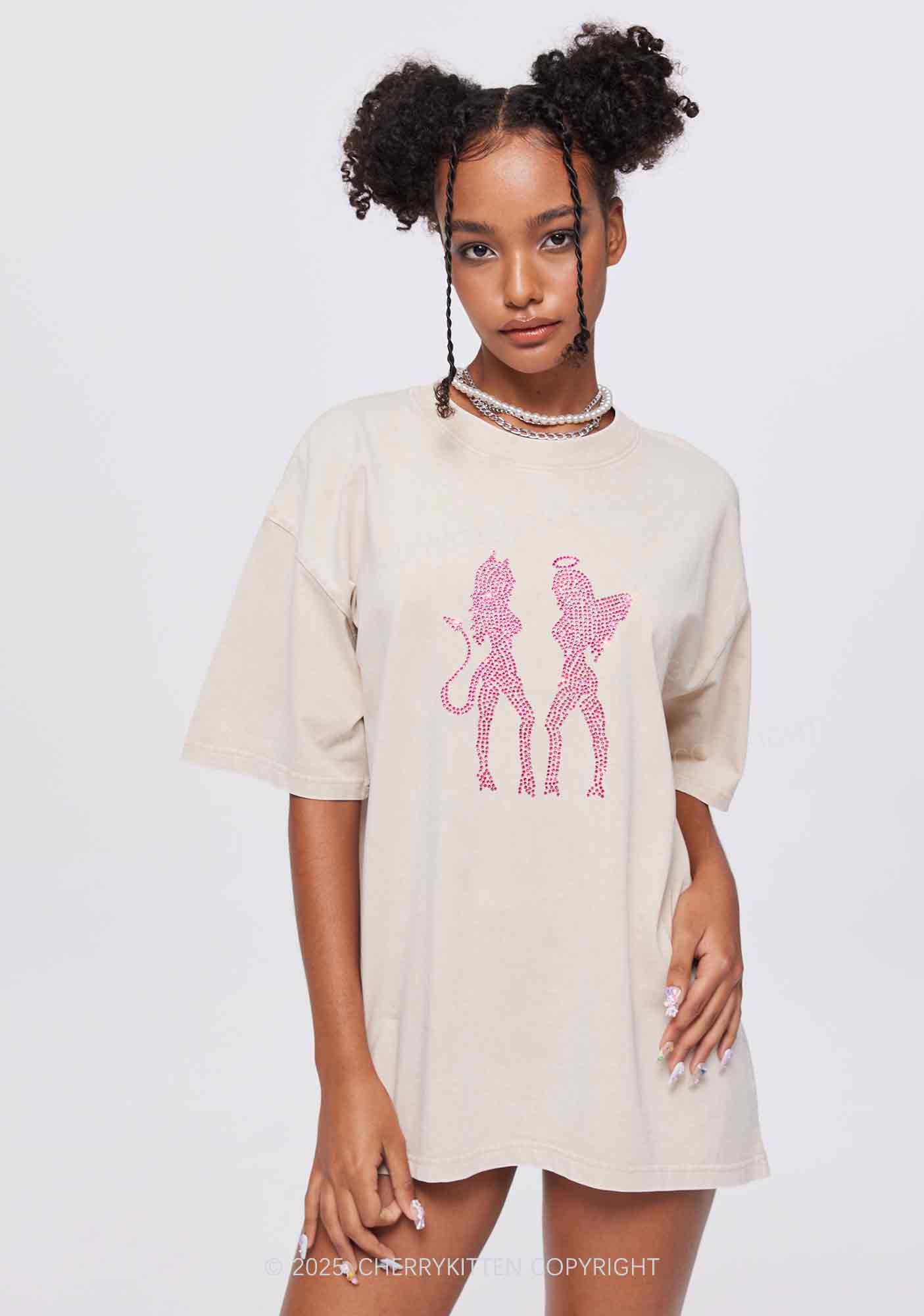 Rhinestone Dancing Girls Y2K Shirts Washed Tee Cherrykitten - Image 2