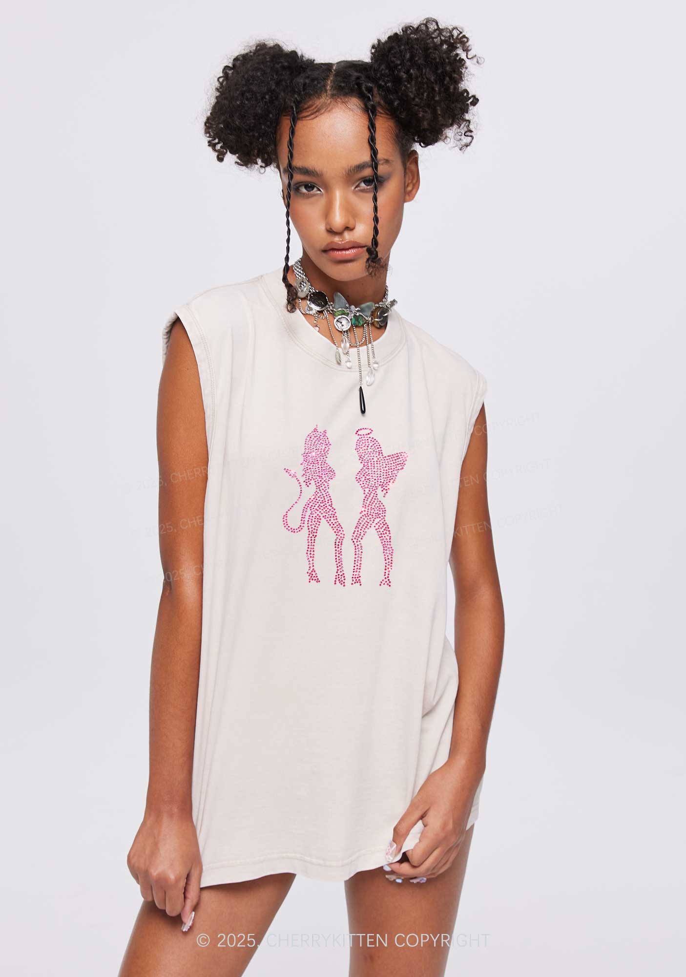 Rhinestone Dancing Girls Y2K Washed Muscle Tank Cherrykitten - Image 6