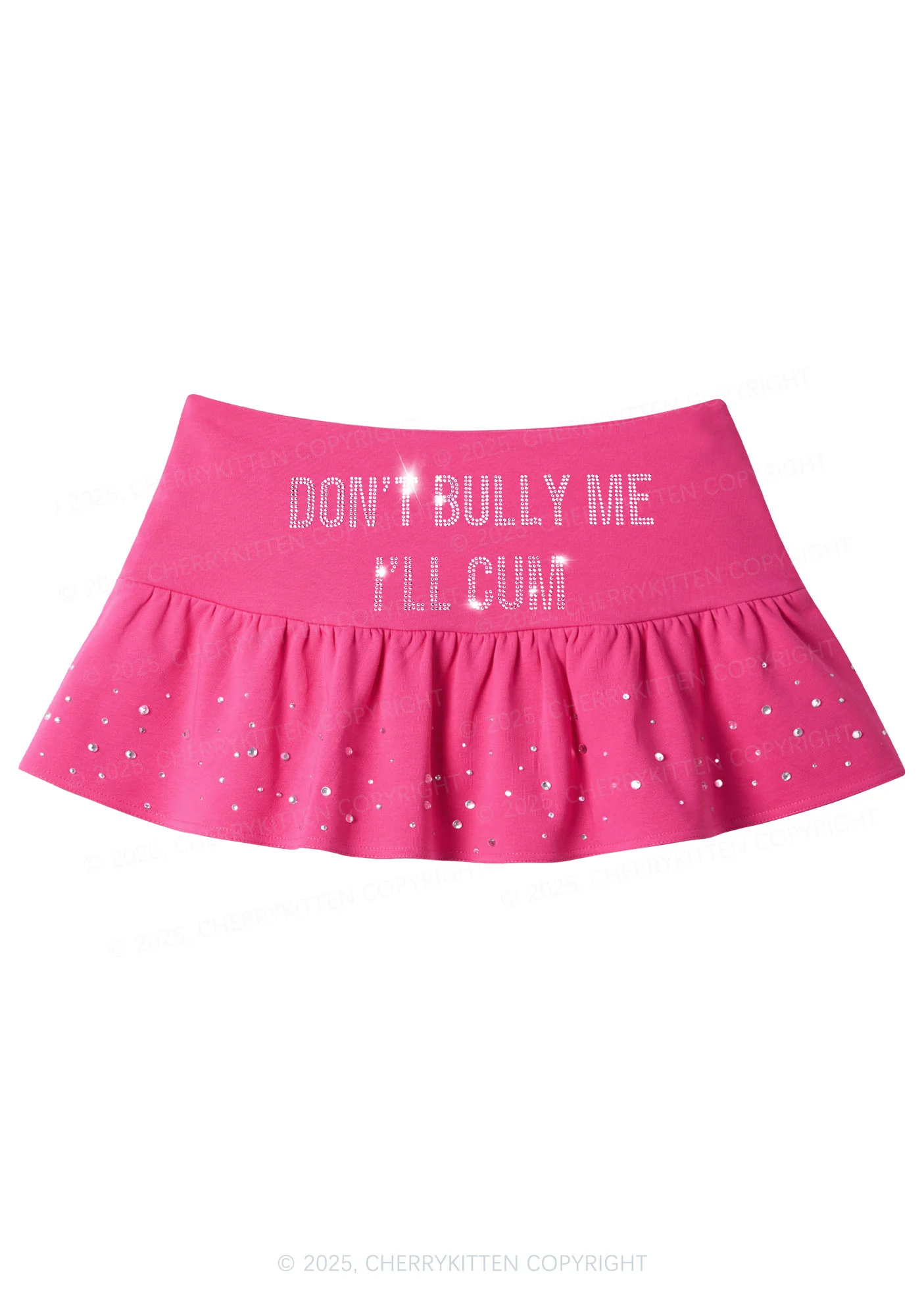 Rhinestone Dont Bully Me Y2K Pink Ruffled Rhinestone Mini Skirt Cherrykitten