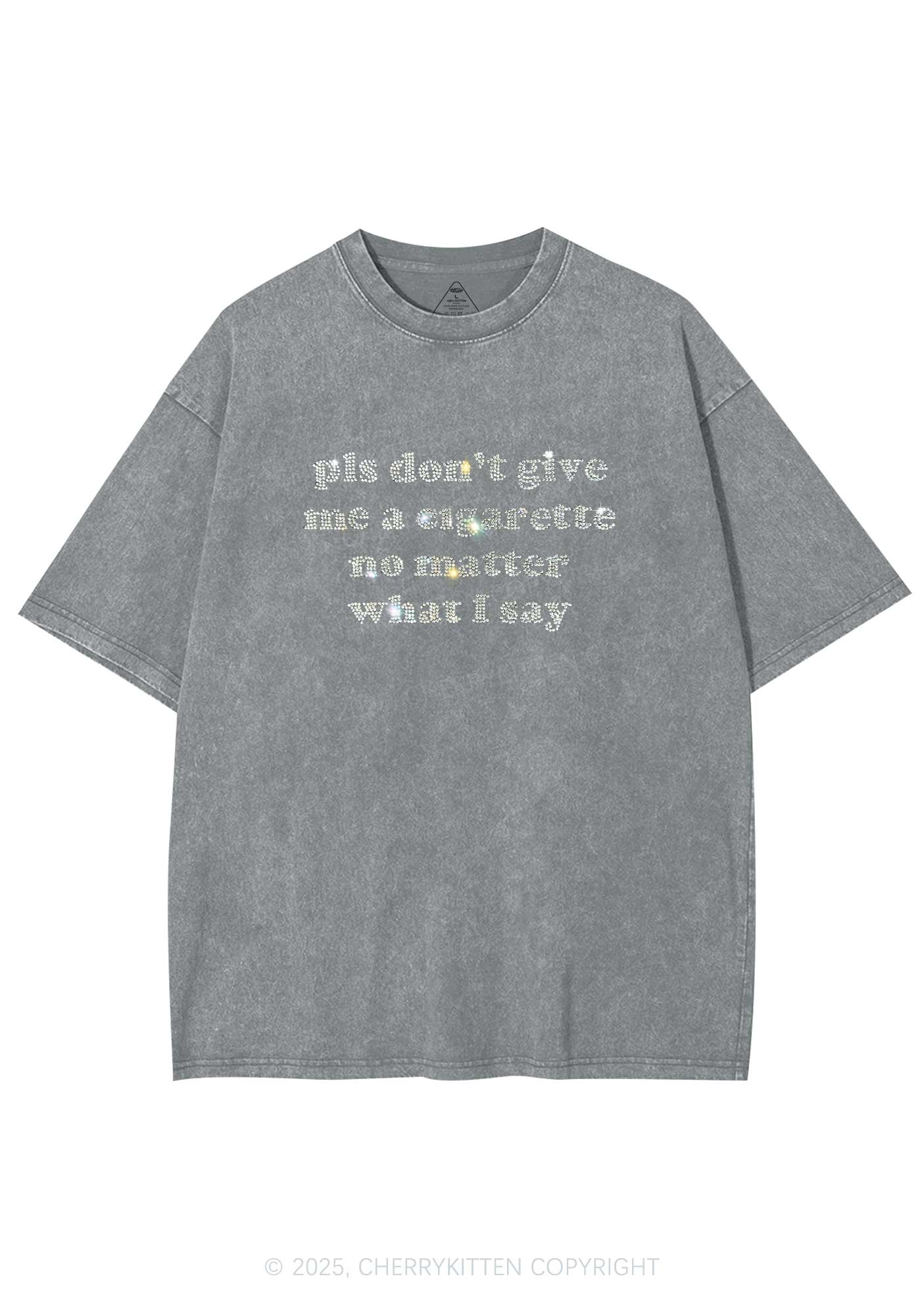 Rhinestone Dont Give Me Cigarette Y2K Shirts Washed Tee Cherrykitten - Image 7