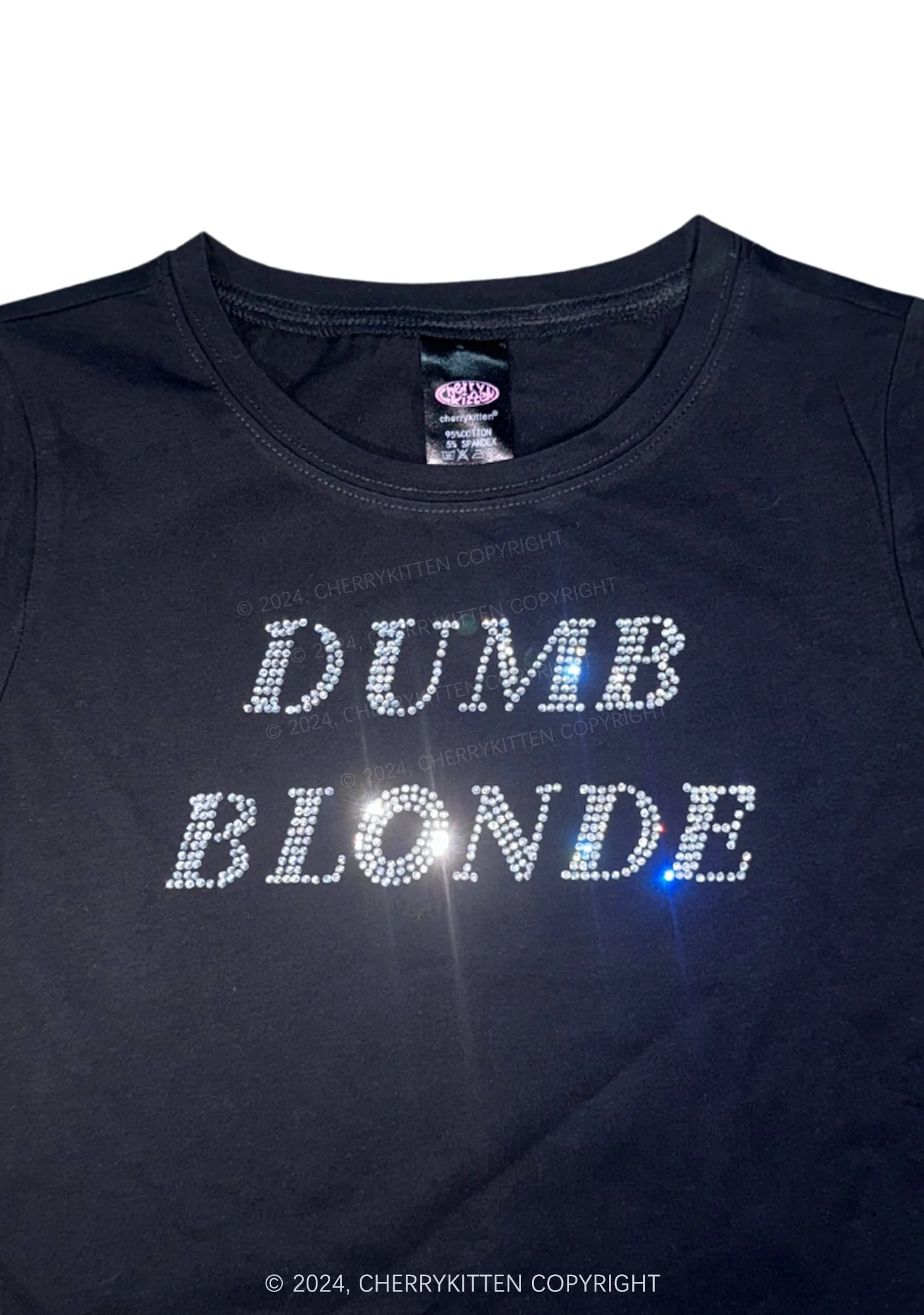 Rhinestone Dumb Blonde Y2K Baby Tee Cherrykitten - Image 3