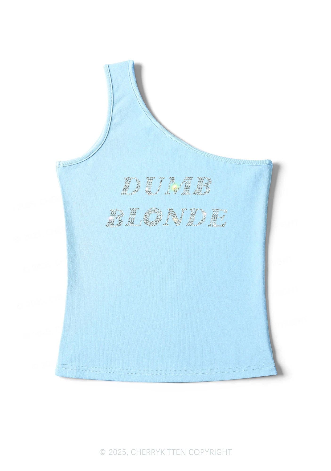 Rhinestone Dumb Blonde Y2K One Shoulder Tank Top Cherrykitten - Image 5