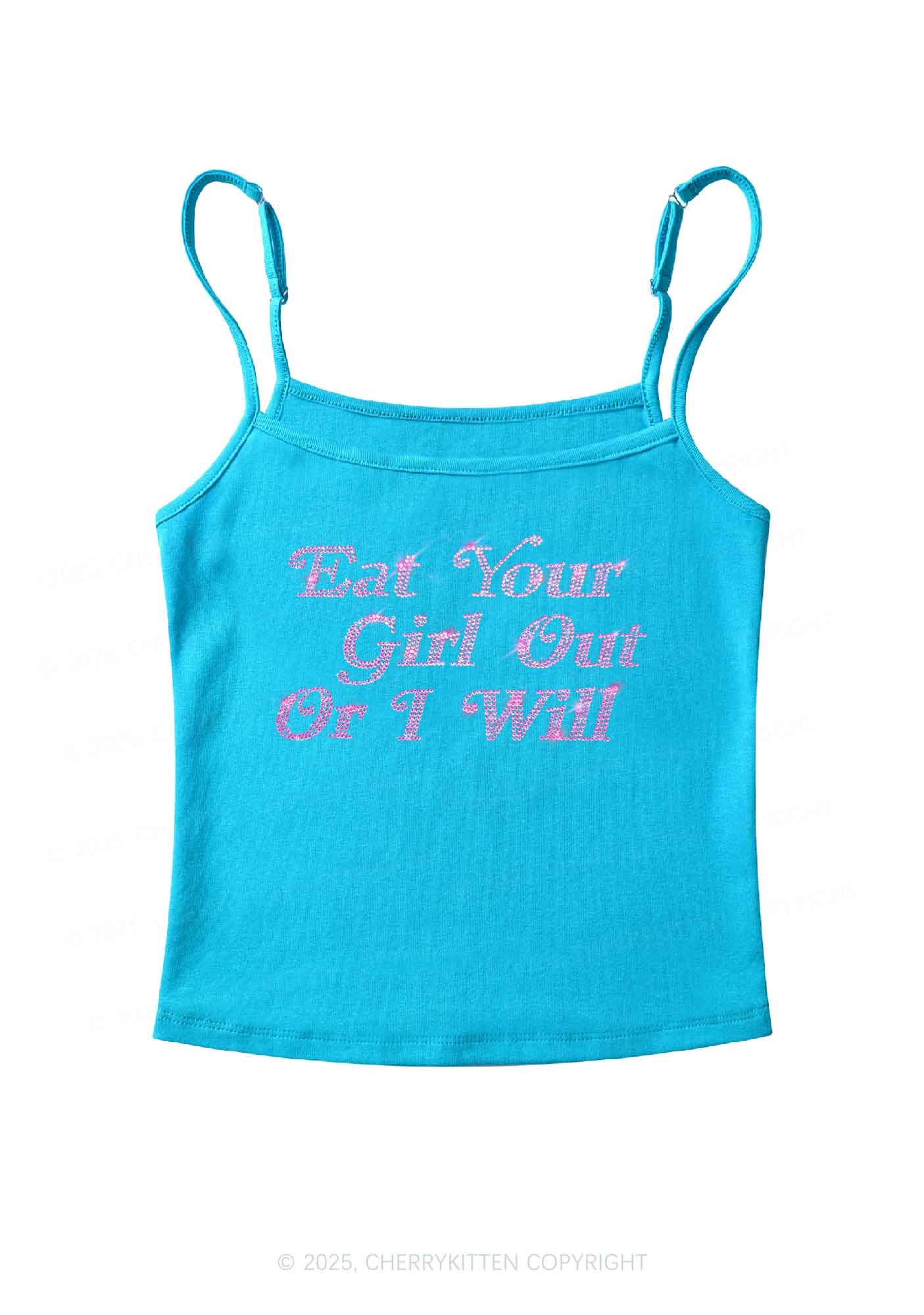 Rhinestone Eat Your Girl Out Y2K Spaghetti Strap Cami Cherrykitten - Image 6