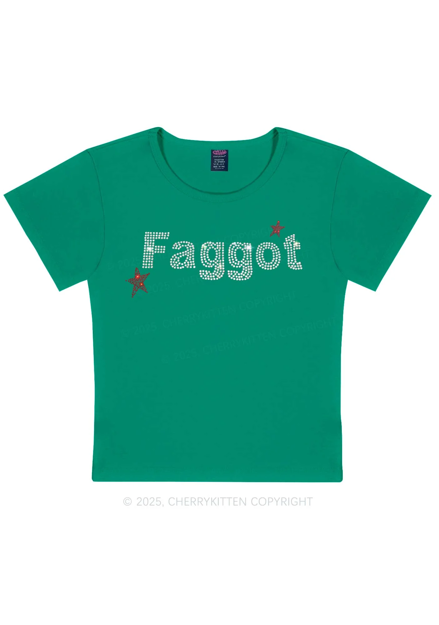 Rhinestone Faggot Pride Y2K Baby Tee Cherrykitten - Image 6
