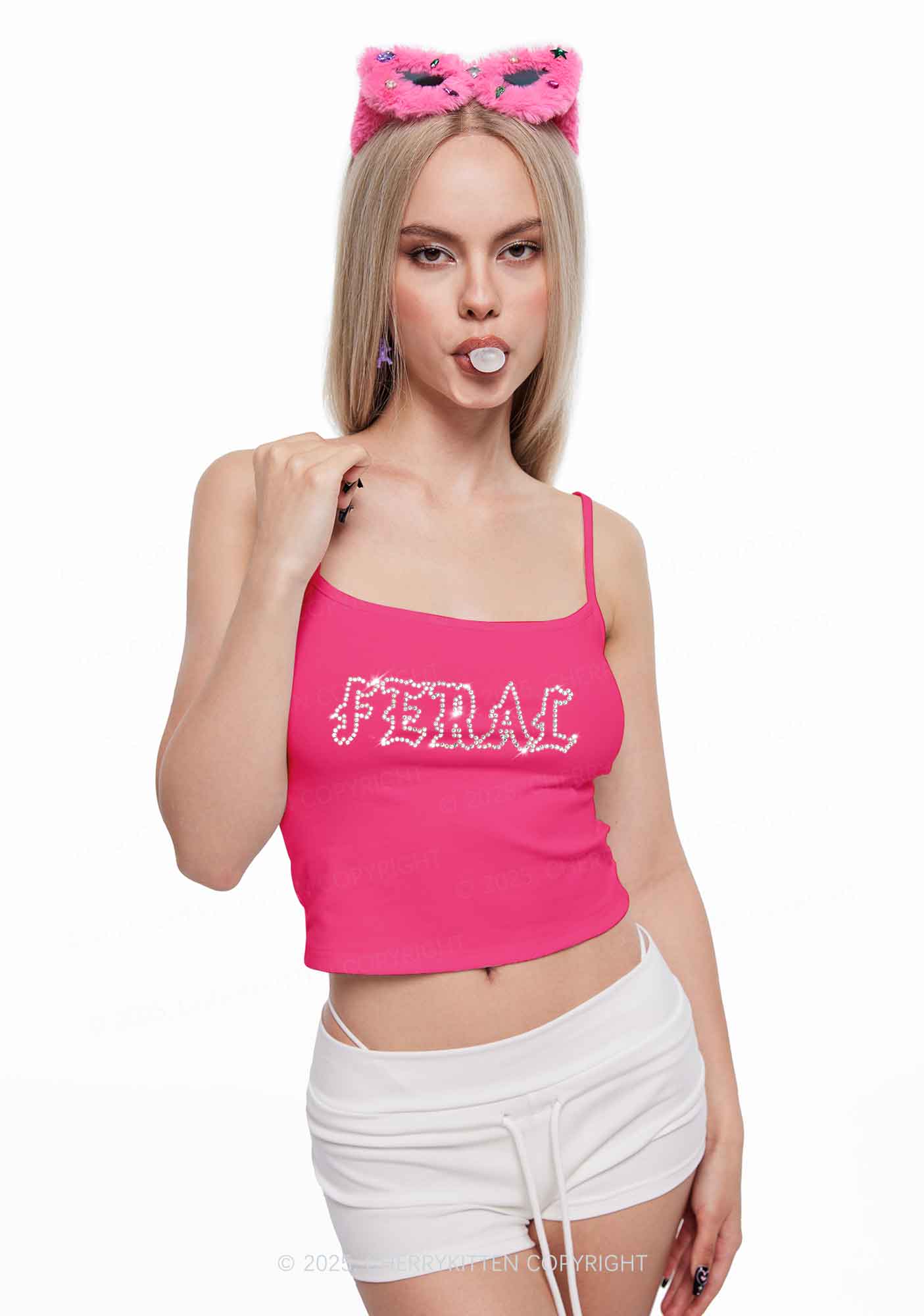 Rhinestone Feral Y2K Spaghetti Strap Cami Cherrykitten - Image 2