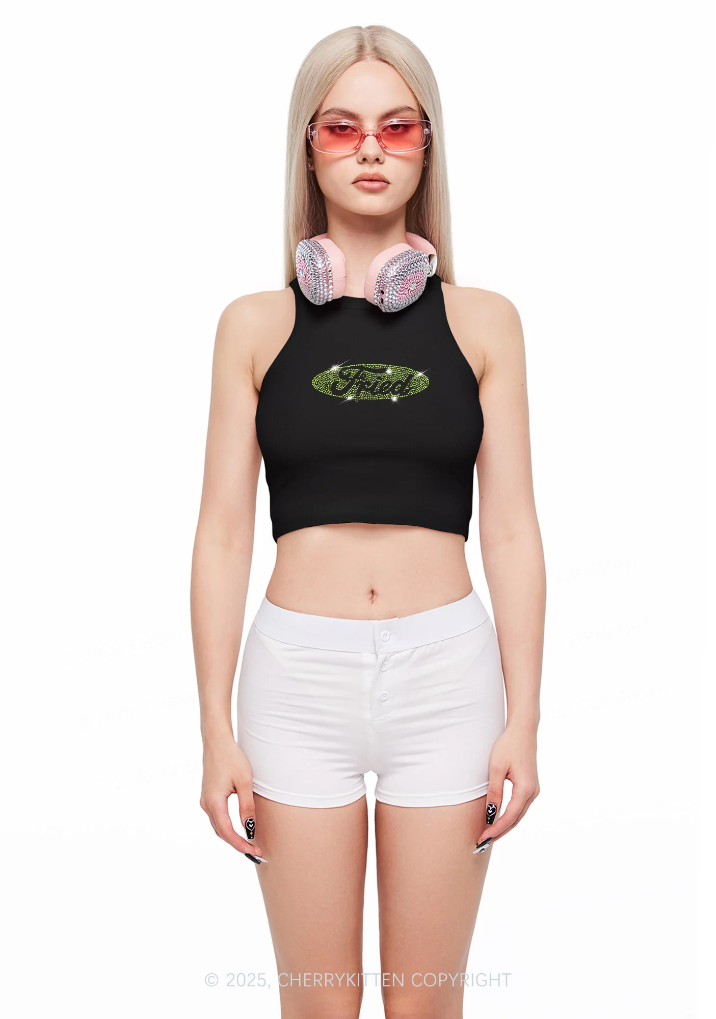 Rhinestone Fried Y2K Crop Tank Top Cherrykitten - Image 2