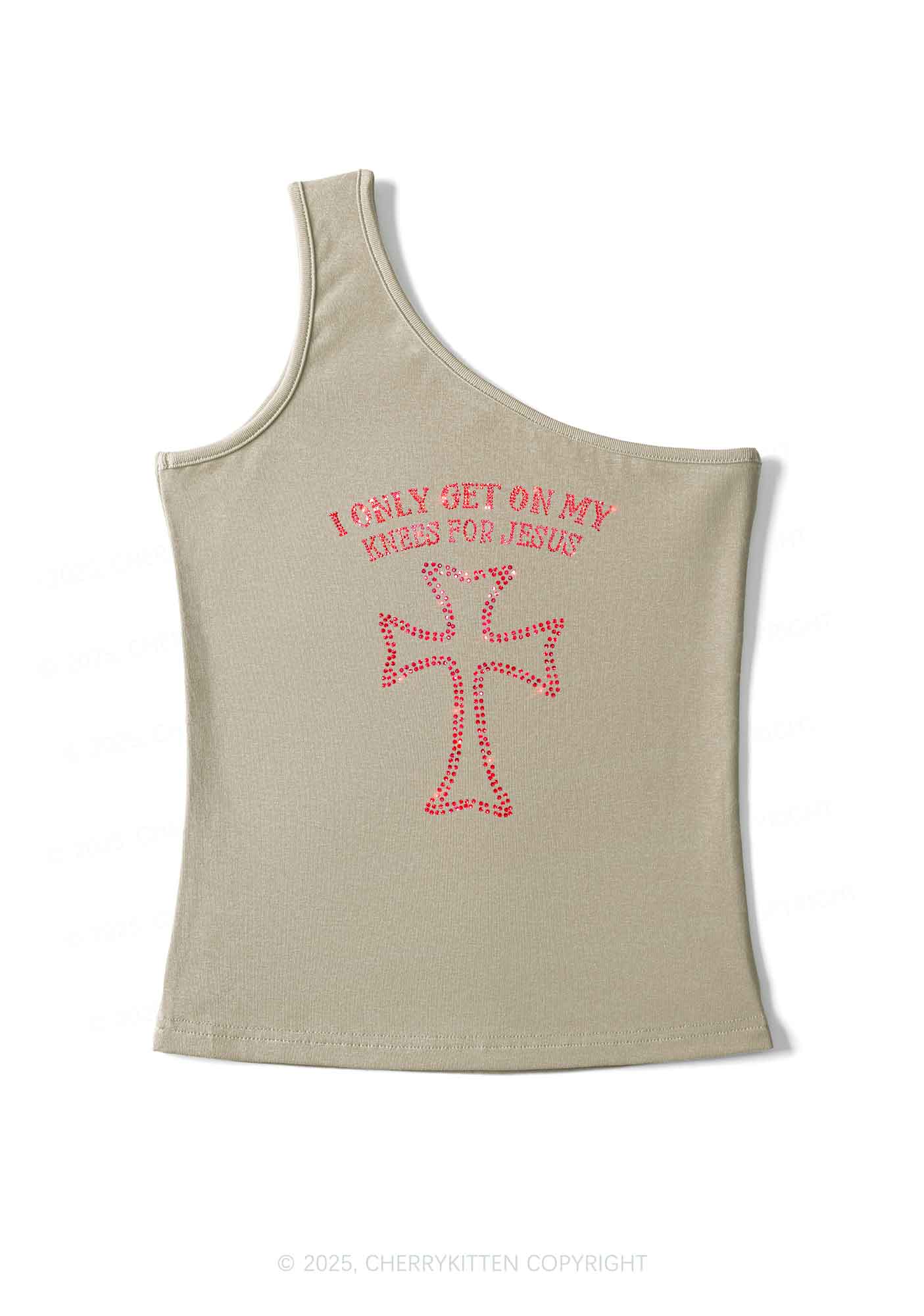 Rhinestone Get On Knees For Jesus Y2K One Shoulder Tank Top Cherrykitten - Image 3