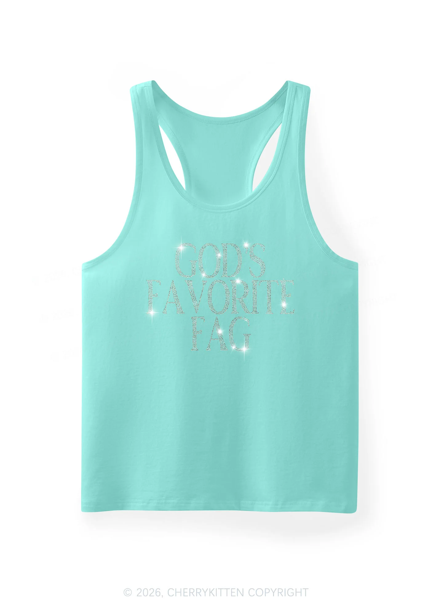 Rhinestone Gods Favorite Fag Pride Y2K Men Racerback Tank Top Cherrykitten - Image 10