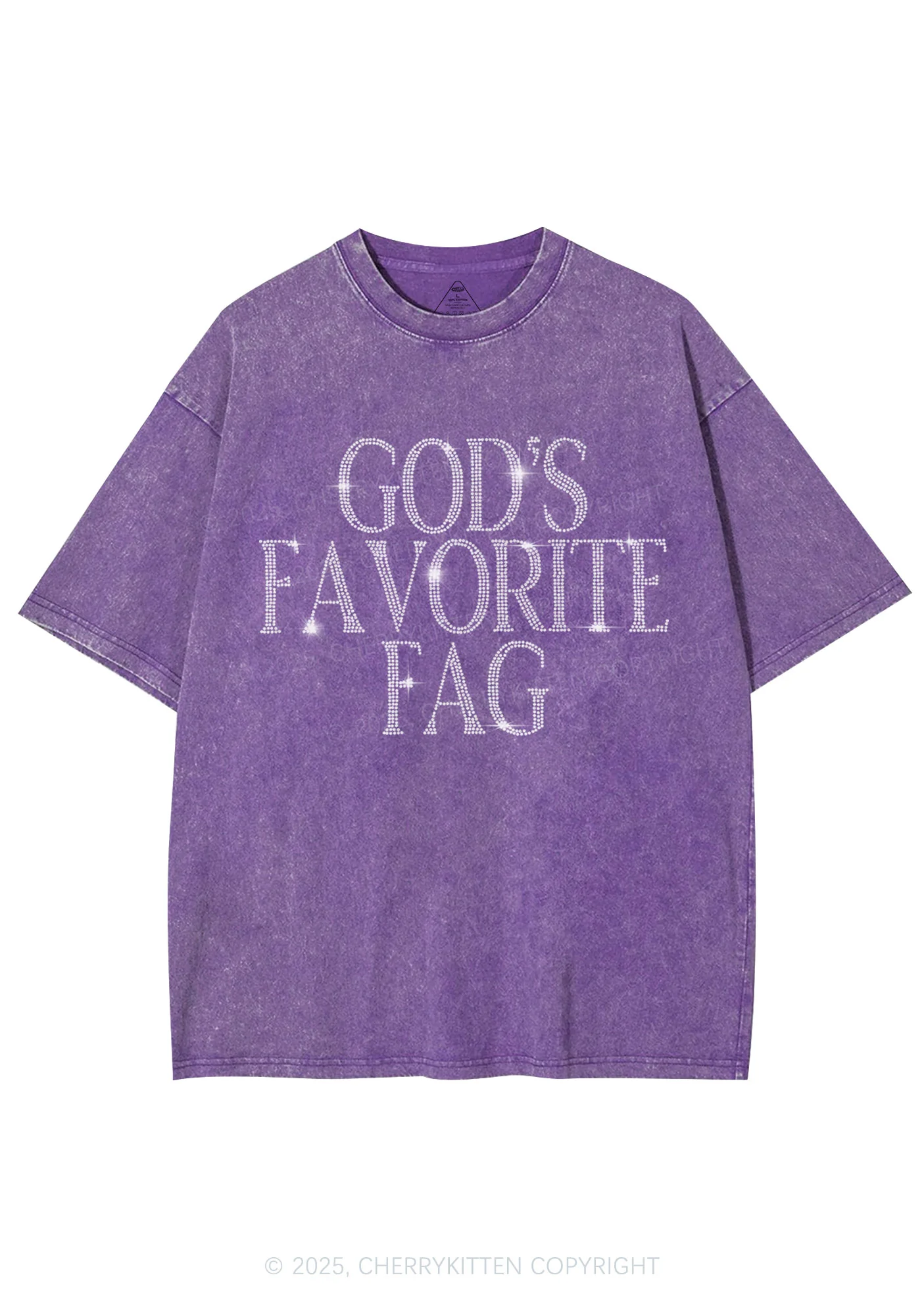 Rhinestone Gods Favorite Fag Pride Y2K Shirts Washed Tee Cherrykitten - Image 5