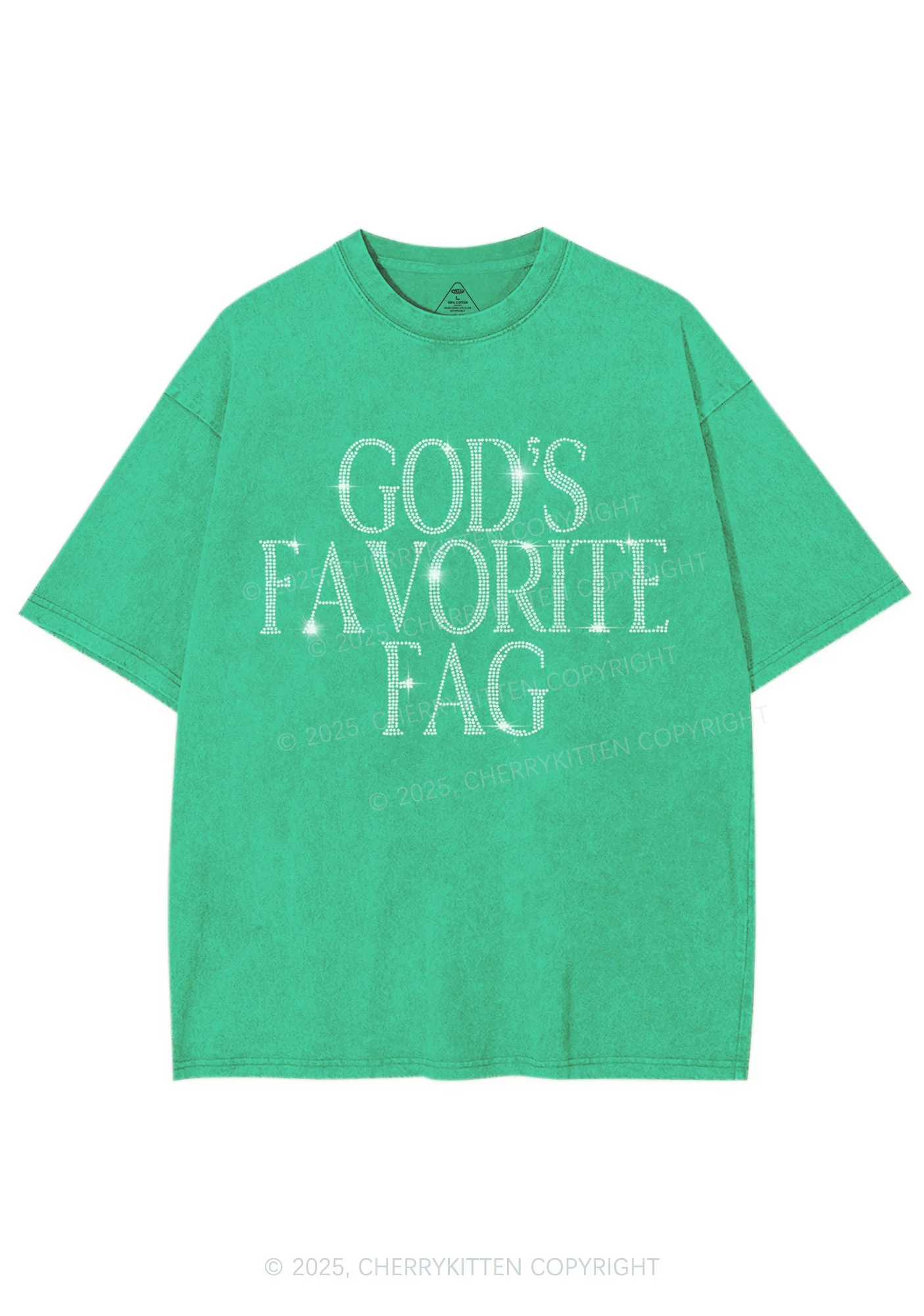 Rhinestone Gods Favorite Fag Pride Y2K Shirts Washed Tee Cherrykitten - Image 6