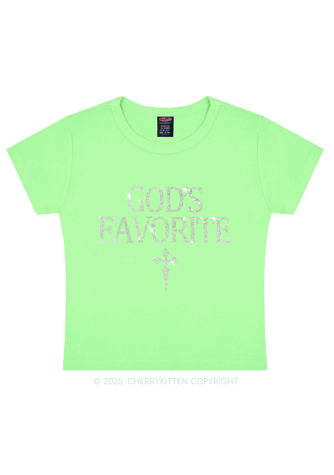 Rhinestone Gods Favorite Y2K Baby Tee Cherrykitten - Image 12