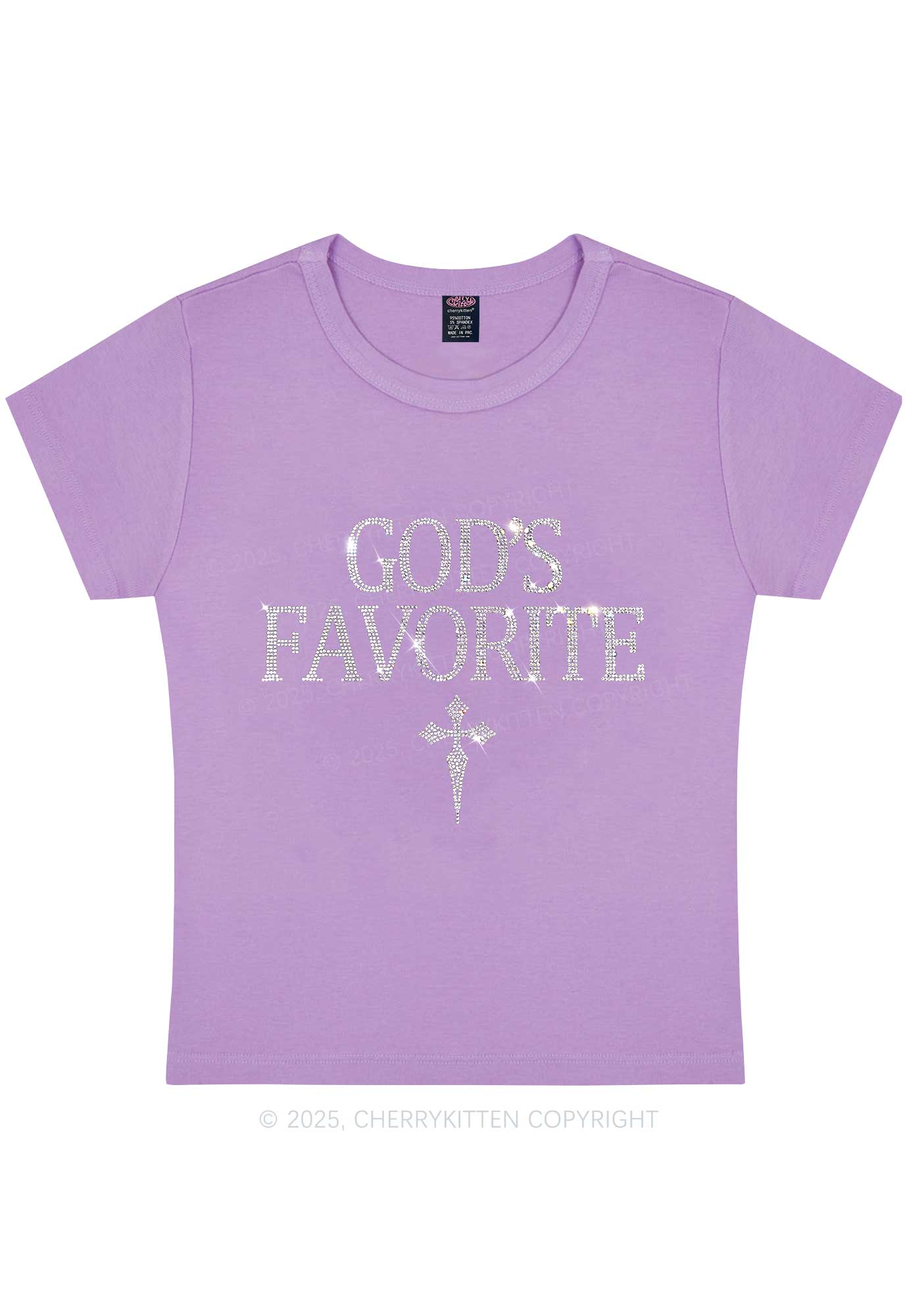 Rhinestone Gods Favorite Y2K Baby Tee Cherrykitten - Image 6