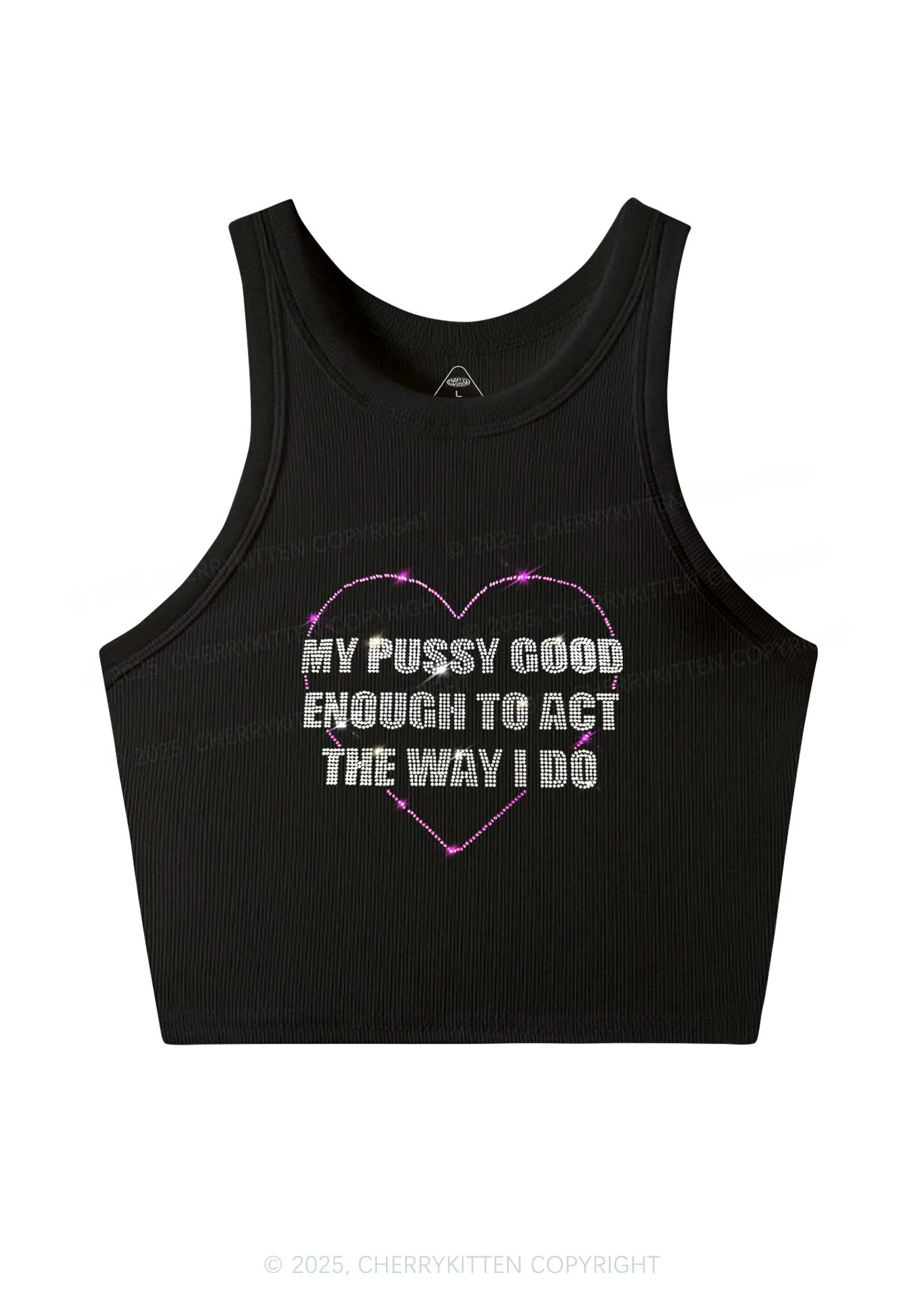 Rhinestone Good Enough To Act Y2K Crop Tank Top Cherrykitten