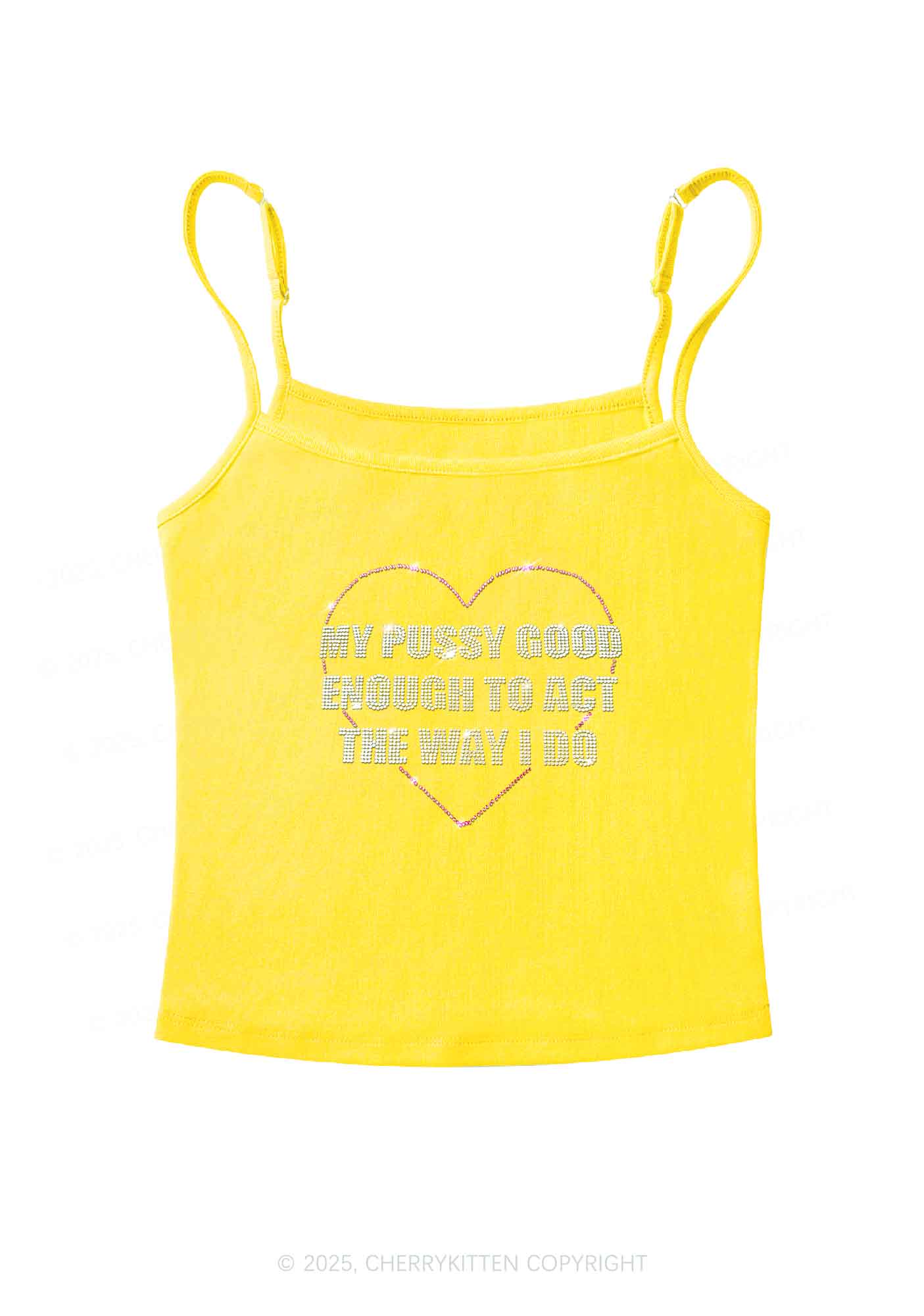 Rhinestone Good Enough To Act Y2K Spaghetti Strap Cami Cherrykitten - Image 4