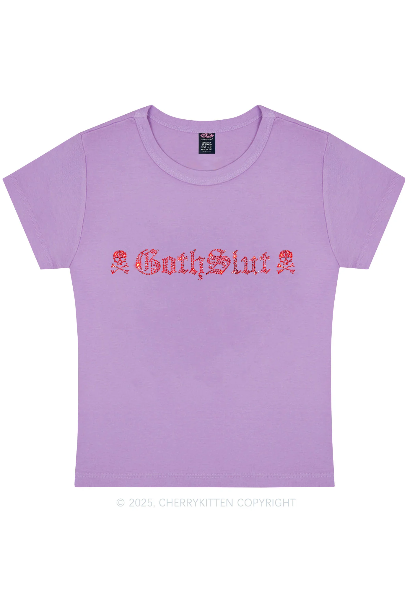 Rhinestone Gothslxt Y2K Baby Tee Cherrykitten - Image 3
