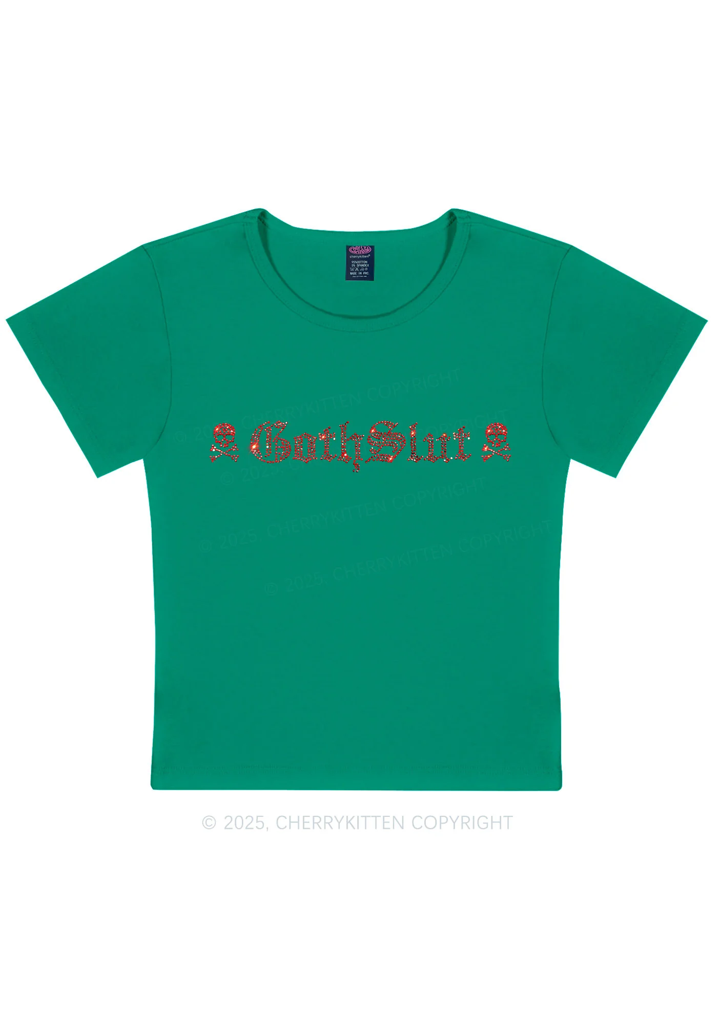 Rhinestone Gothslxt Y2K Baby Tee Cherrykitten - Image 6