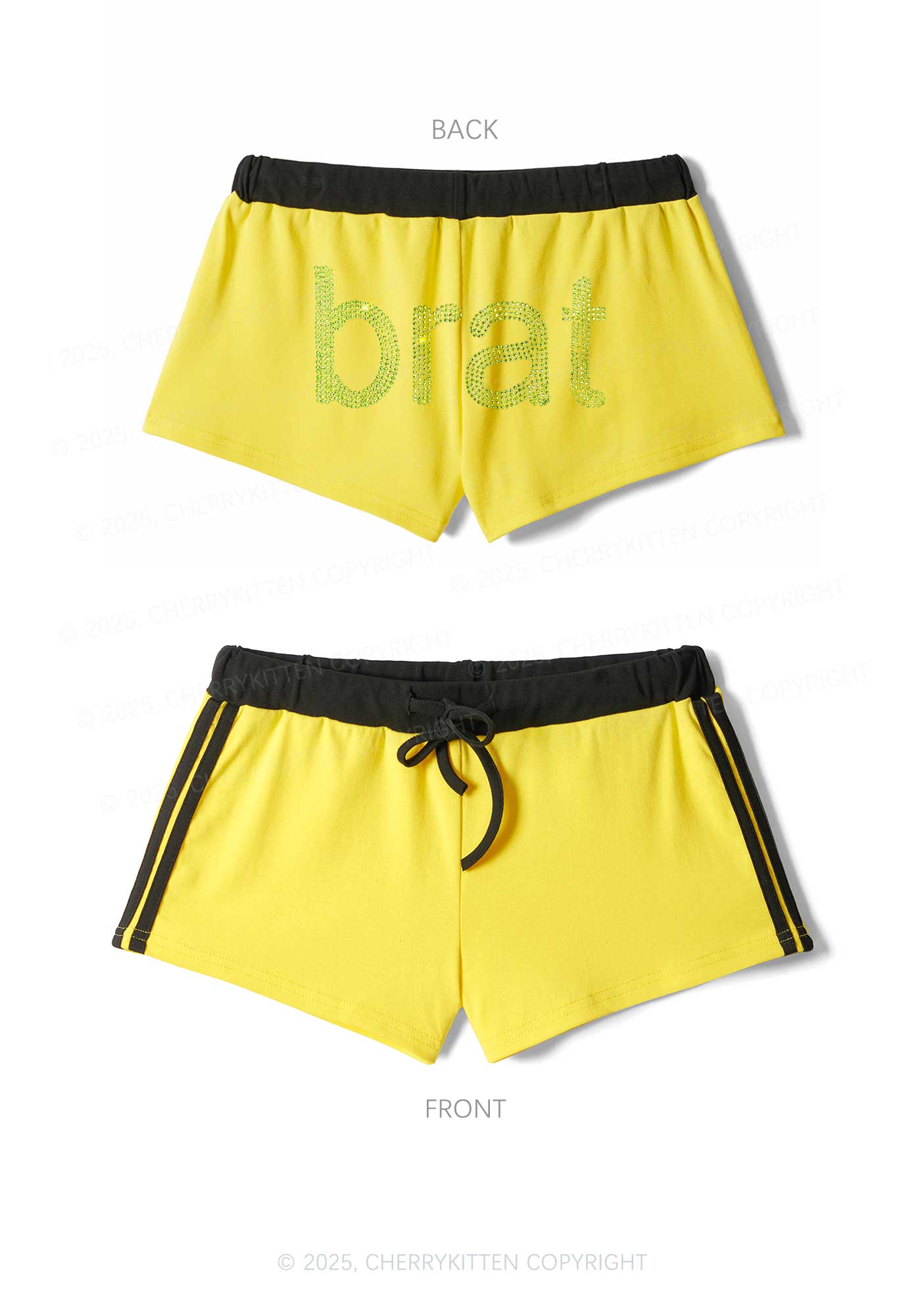 Rhinestone Green Brat Y2K Drawstring Mini Shorts Cherrykitten - Image 3