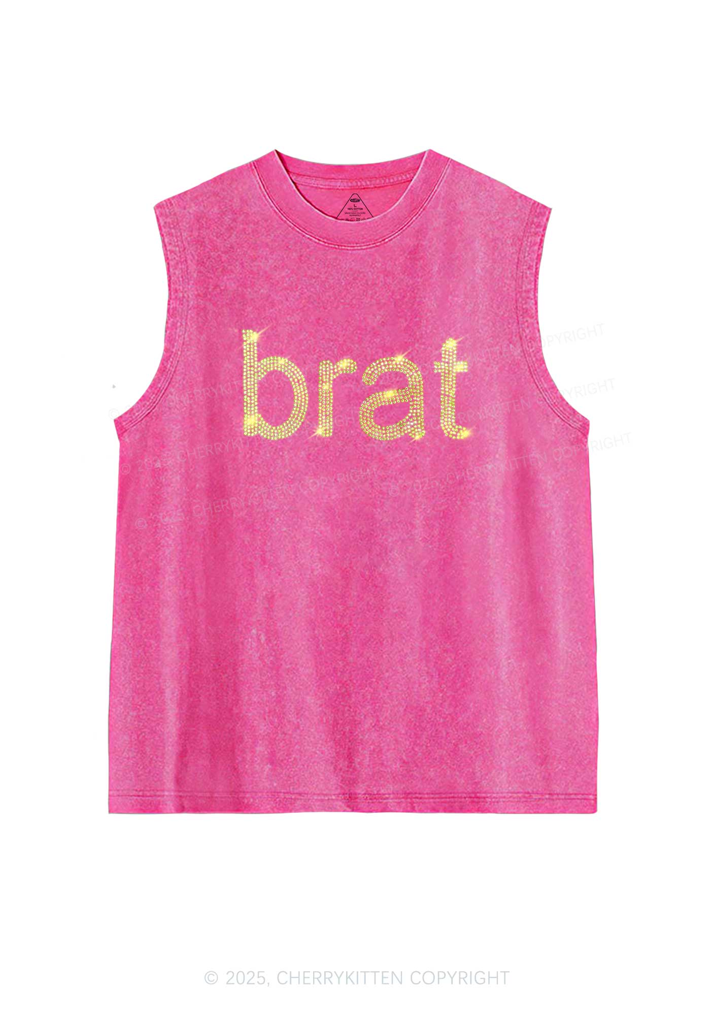 Rhinestone Green Brat Y2K Washed Muscle Tank Cherrykitten - Image 3
