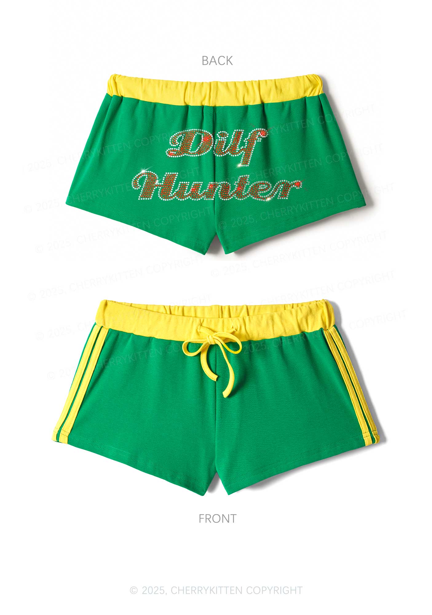 Rhinestone Green Hunter Y2K Drawstring Mini Shorts Cherrykitten - Image 5