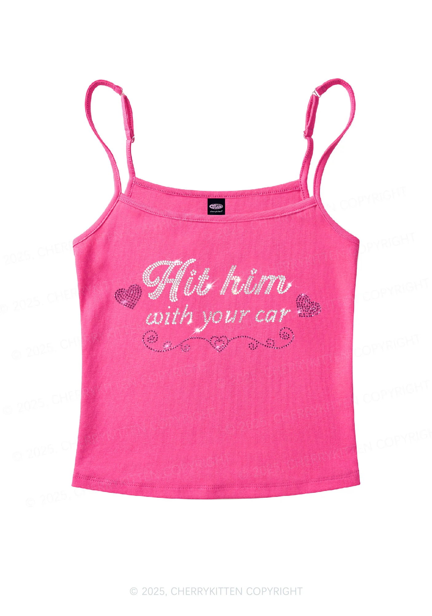 Rhinestone Hit Him Y2K Spaghetti Strap Cami Cherrykitten - Image 3