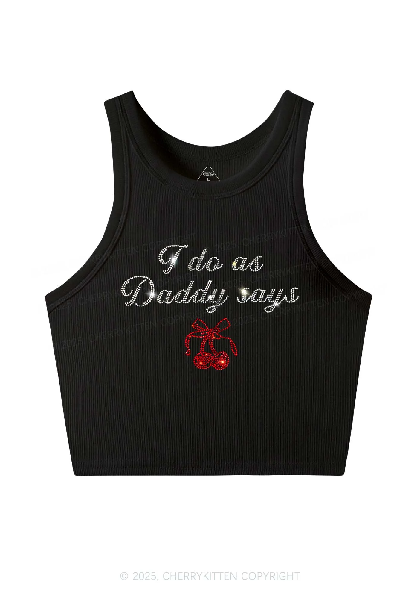Rhinestone I Do As Daddy Says Y2K Crop Tank Top Cherrykitten