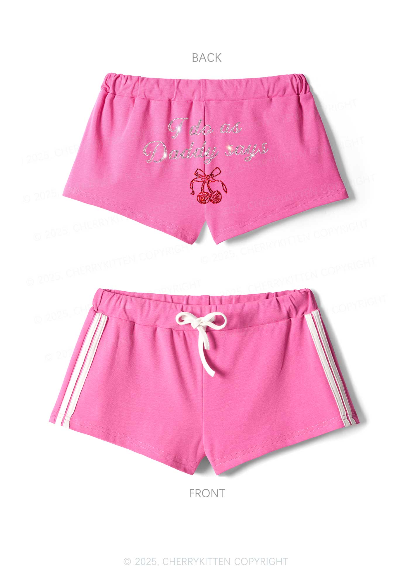 Rhinestone I Do As Daddy Says Y2K Drawstring Mini Shorts Cherrykitten - Image 3