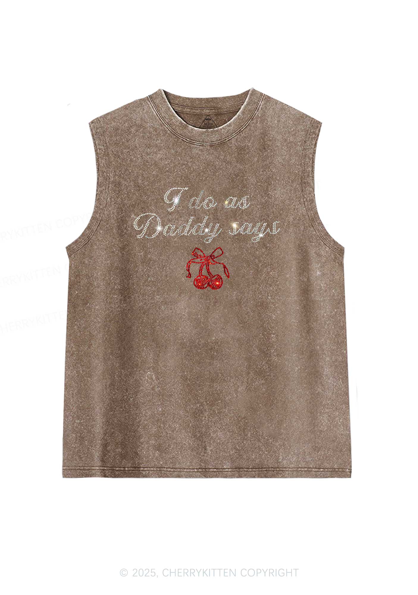 Rhinestone I Do As Daddy Says Y2K Washed Muscle Tank Cherrykitten - Image 5
