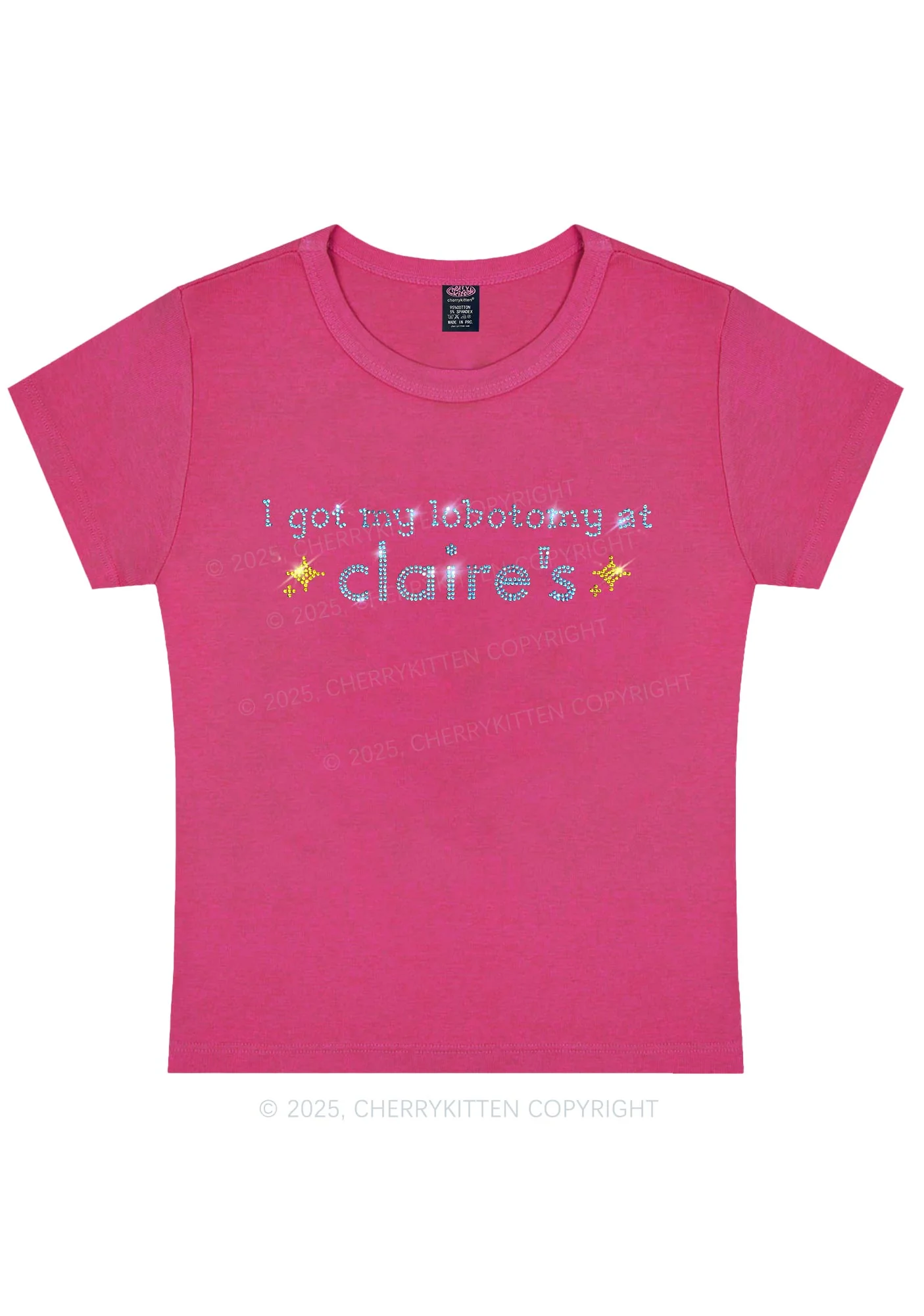 Rhinestone I Got My Lobotomy At Claires Y2K Baby Tee Cherrykitten - Image 7