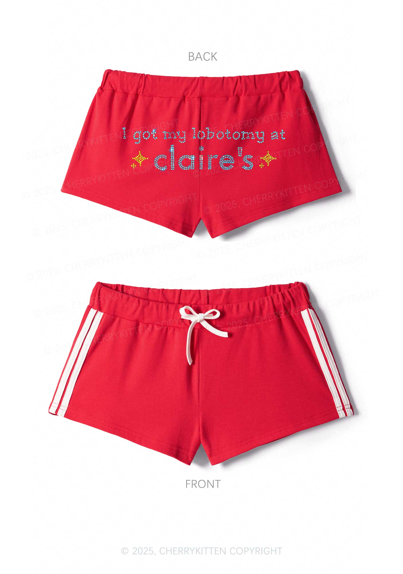 Rhinestone I Got My Lobotomy At Claires Y2K Drawstring Mini Shorts Cherrykitten