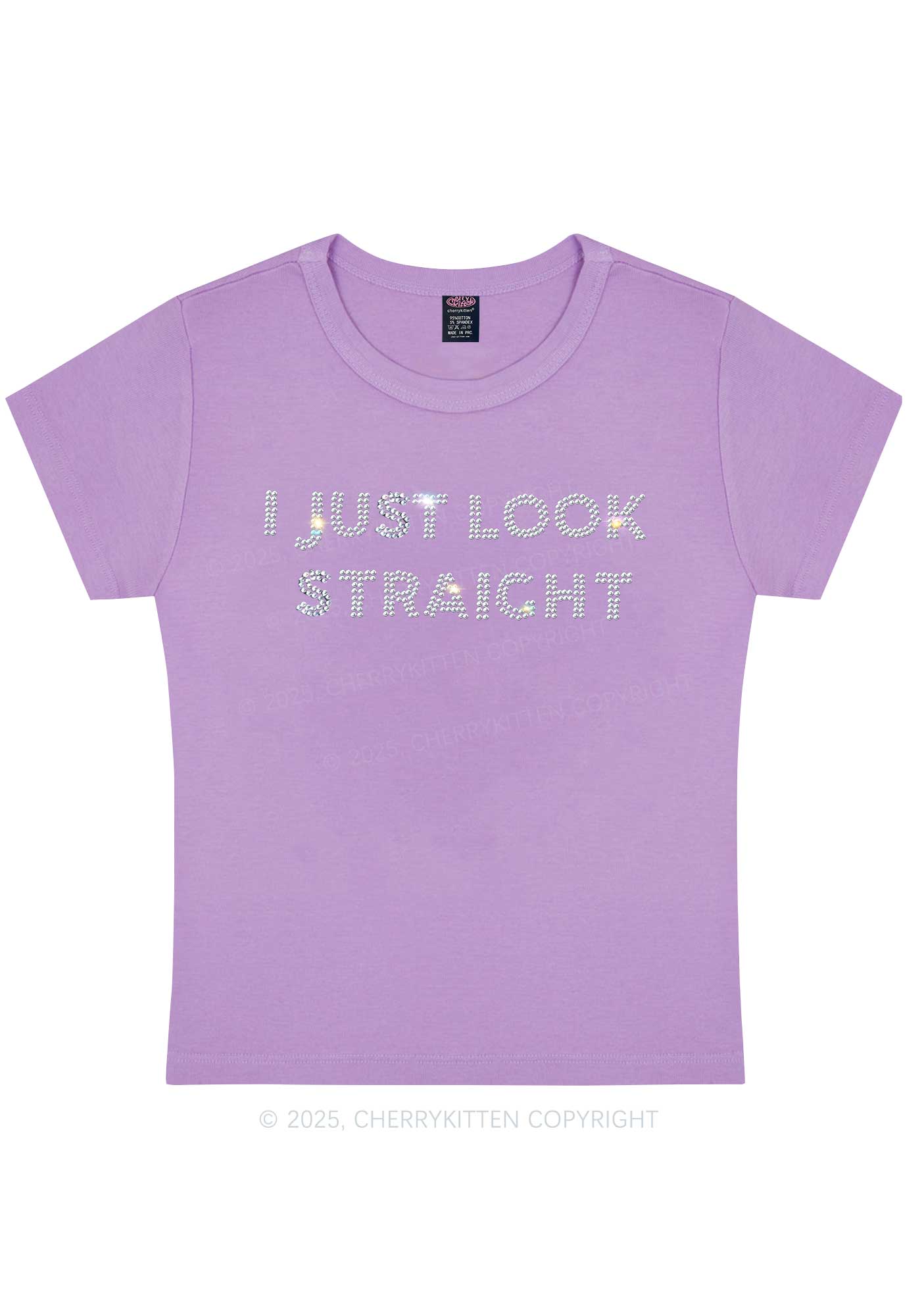 Rhinestone I Just Look Straight Pride Y2K Baby Tee Cherrykitten - Image 7