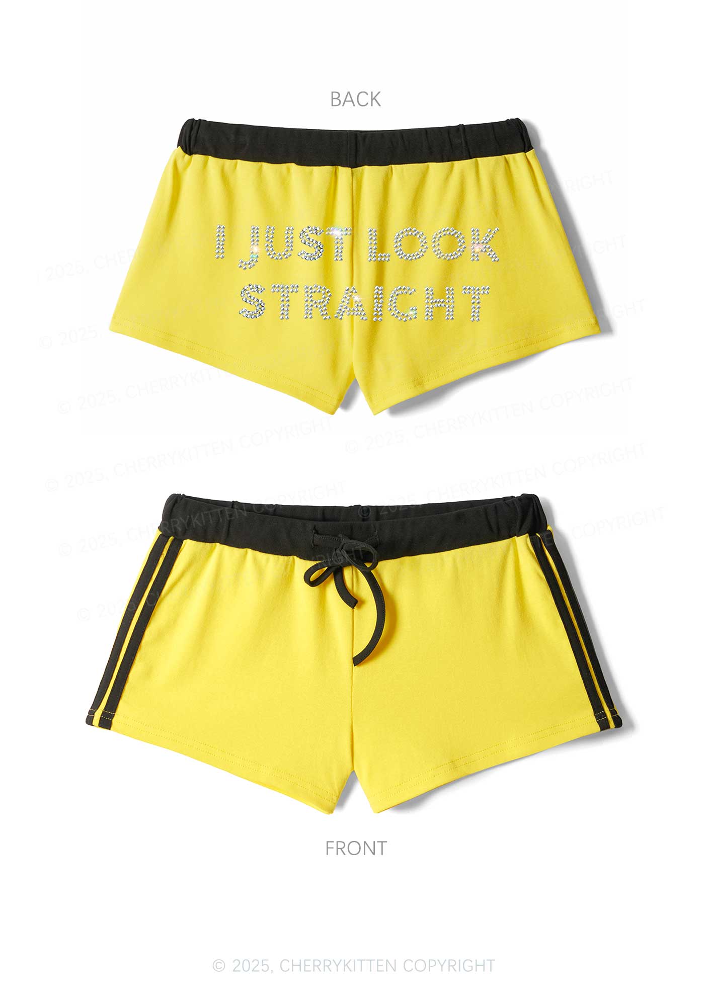 Rhinestone I Just Look Straight Pride Y2K Drawstring Mini Shorts Cherrykitten - Image 5