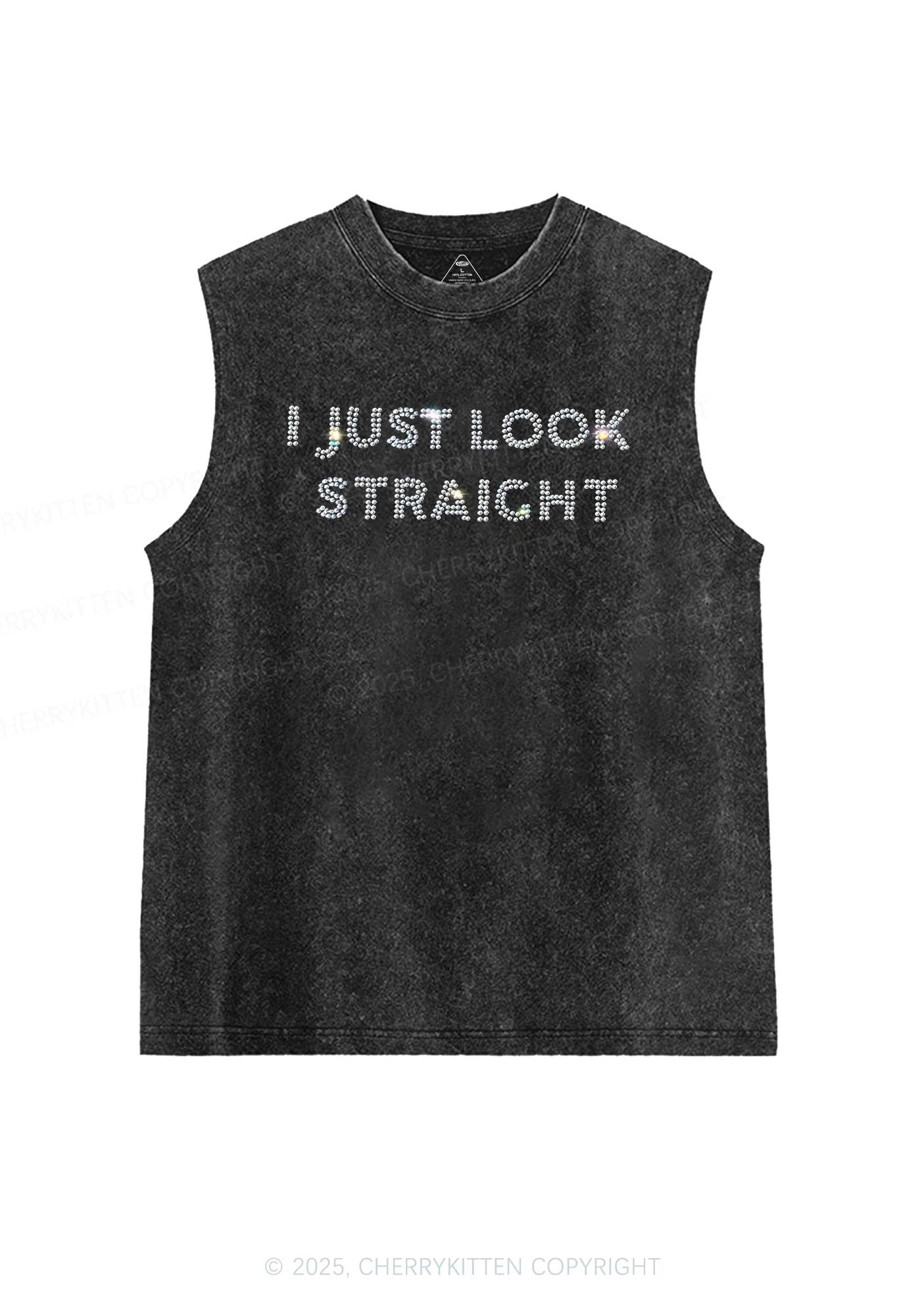 Rhinestone I Just Look Straight Pride Y2K Washed Muscle Tank Cherrykitten - Image 3