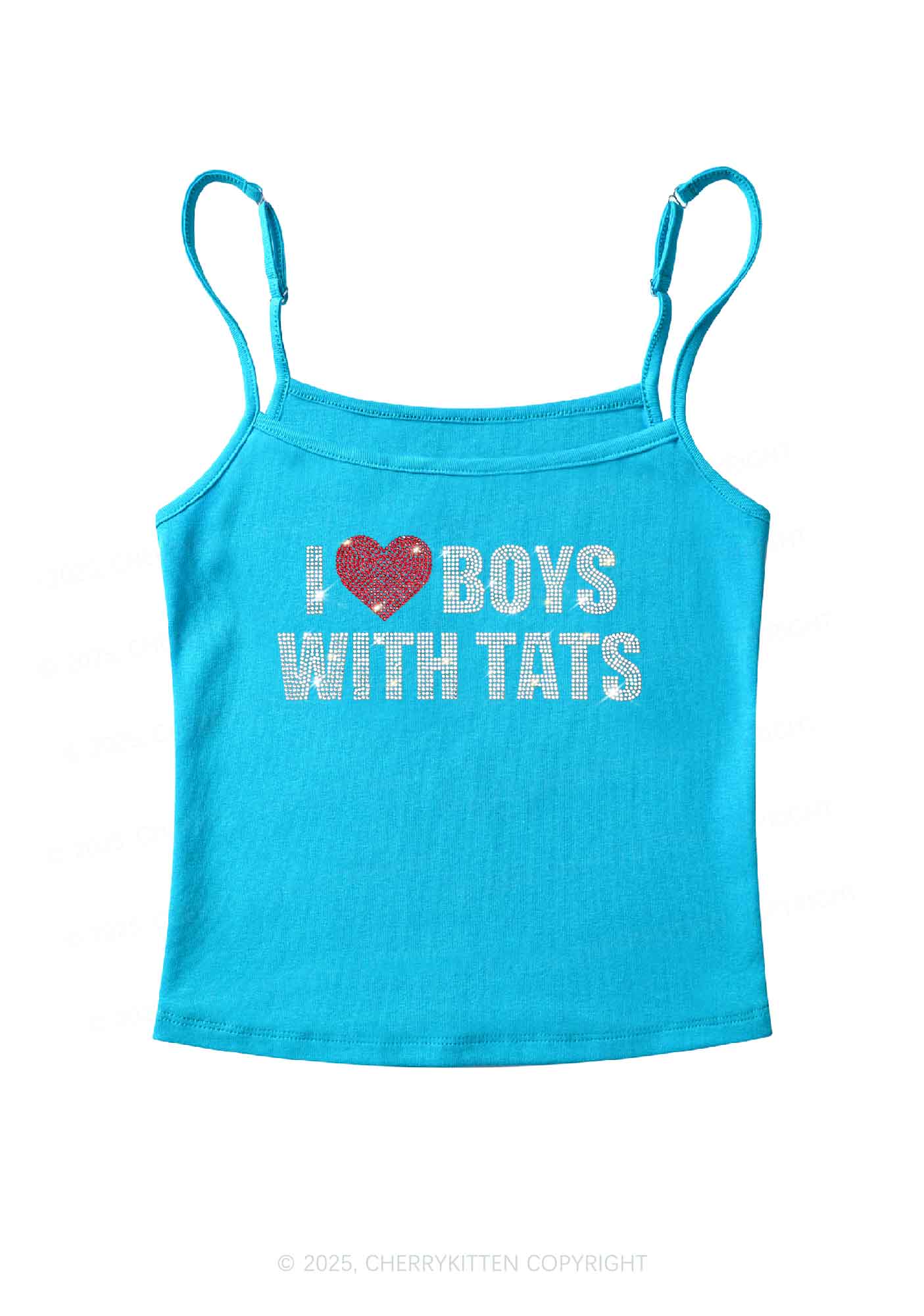 Rhinestone I Love Boys With Tats Y2K Spaghetti Strap Cami Cherrykitten - Image 5
