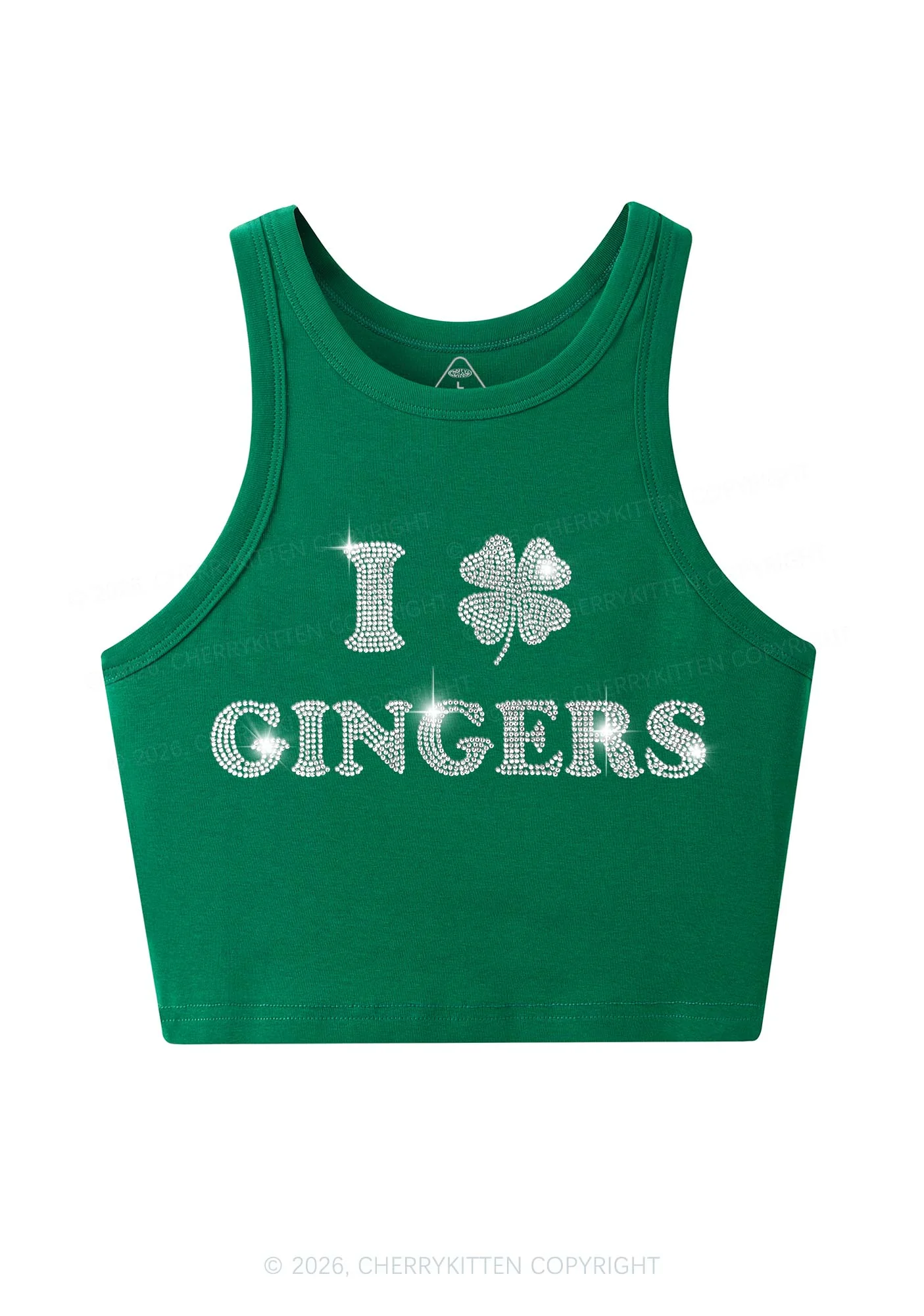 Rhinestone I Love Gingers St Patricks Y2K Crop Tank Top Cherrykitten
