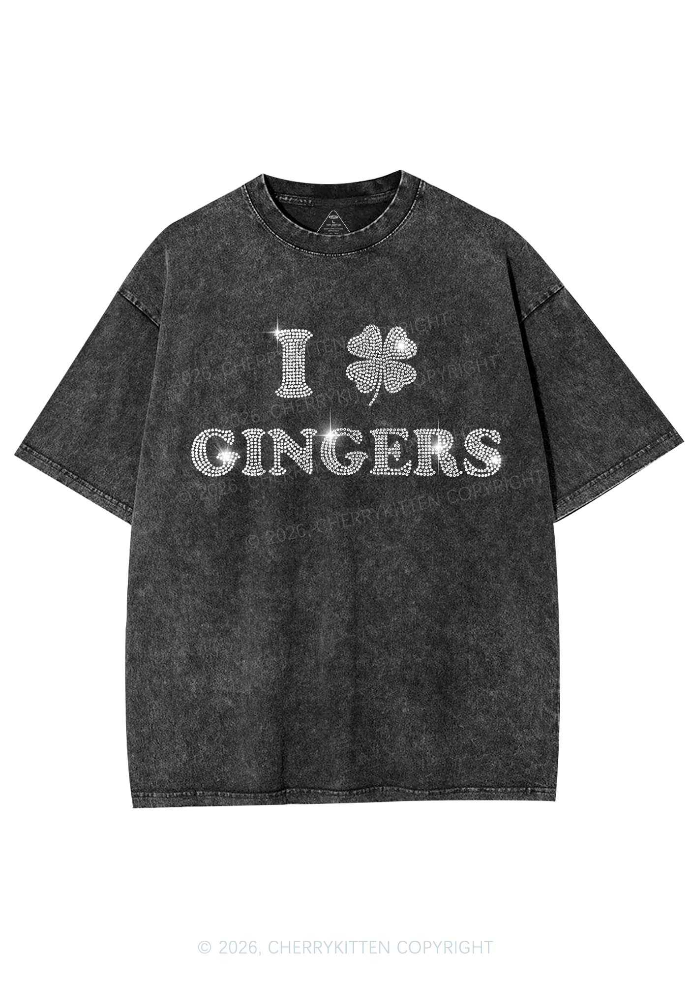 Rhinestone I Love Gingers St Patricks Y2K Shirts Washed Tee Cherrykitten - Image 3