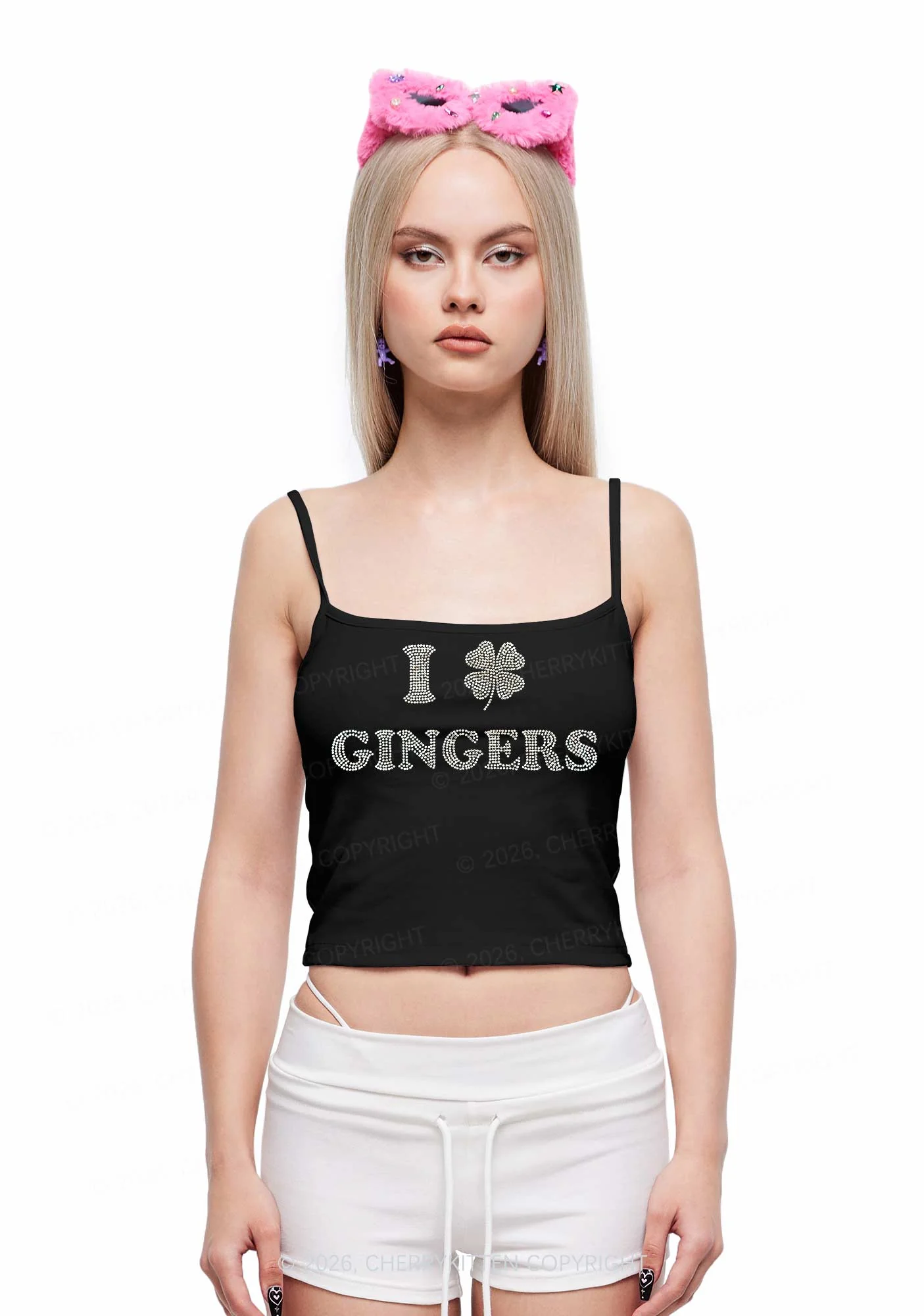Rhinestone I Love Gingers St Patricks Y2K Spaghetti Strap Cami Cherrykitten - Image 2