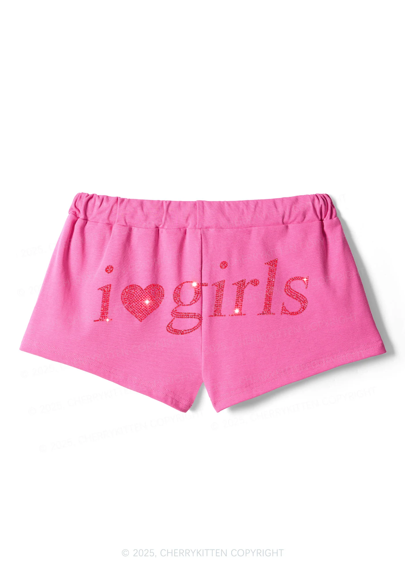 Rhinestone I Love Girls Y2K Drawstring Mini Shorts Cherrykitten - Image 4