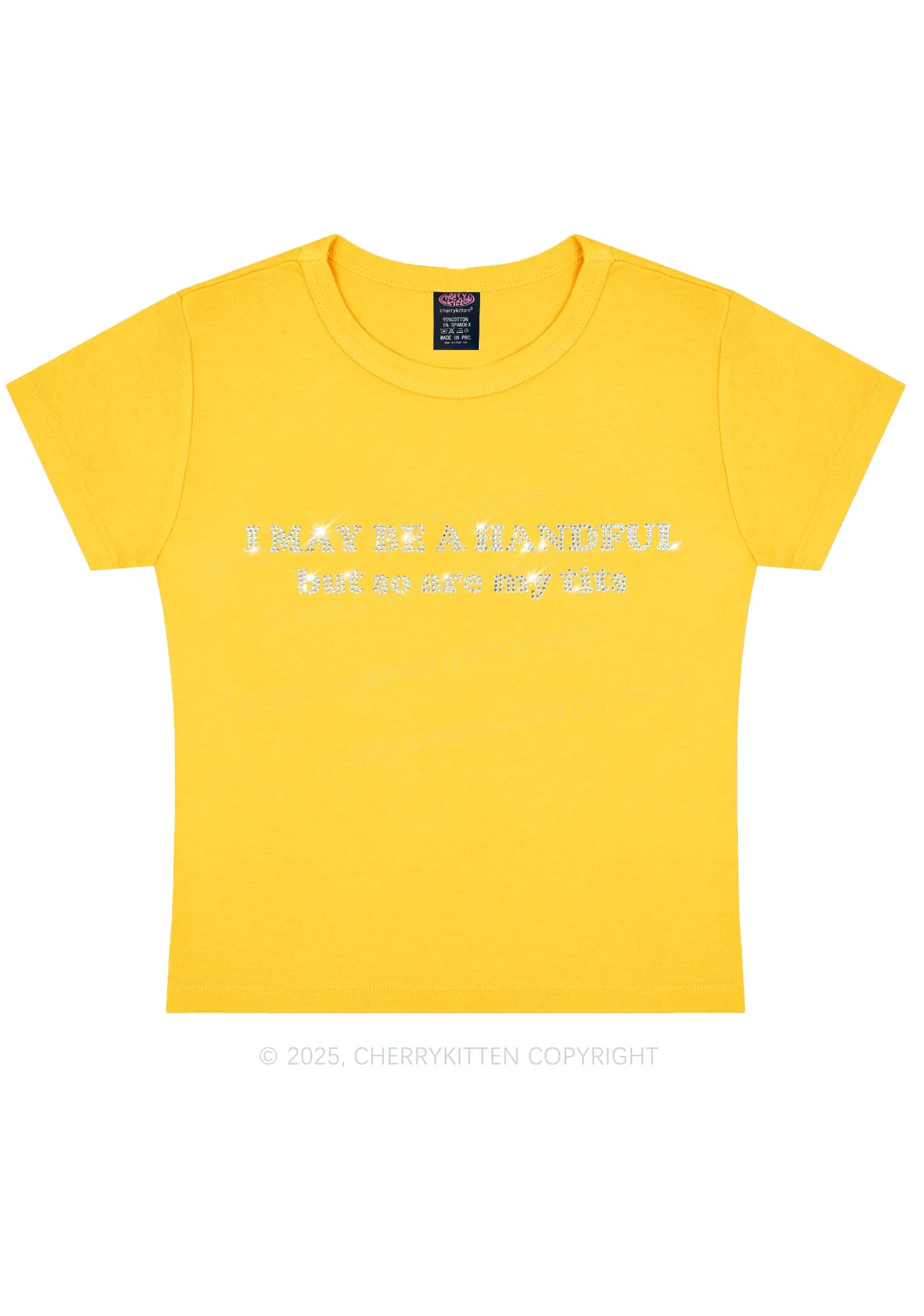 Rhinestone I May Be A Handful Y2K Baby Tee Cherrykitten - Image 11