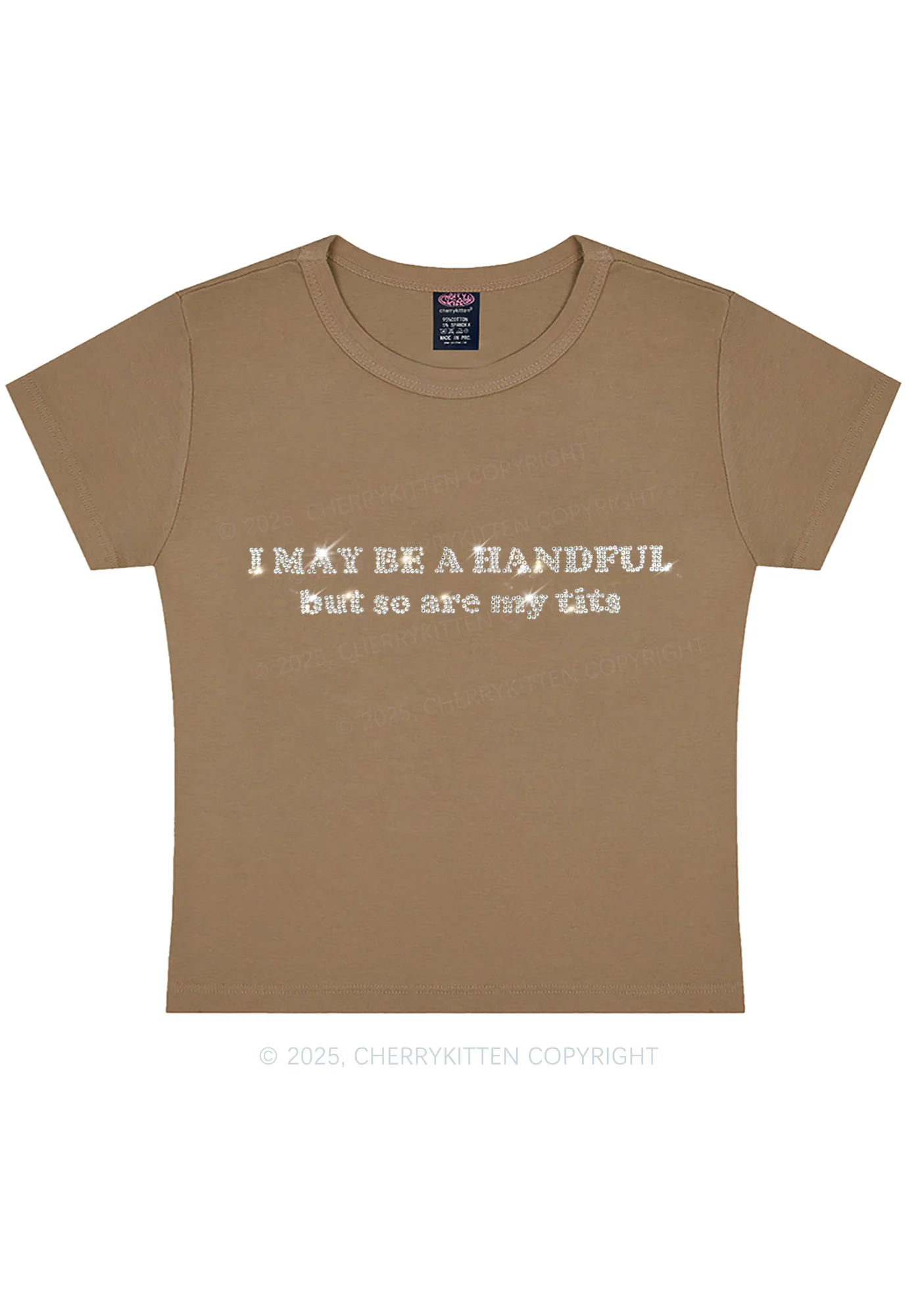 Rhinestone I May Be A Handful Y2K Baby Tee Cherrykitten - Image 8