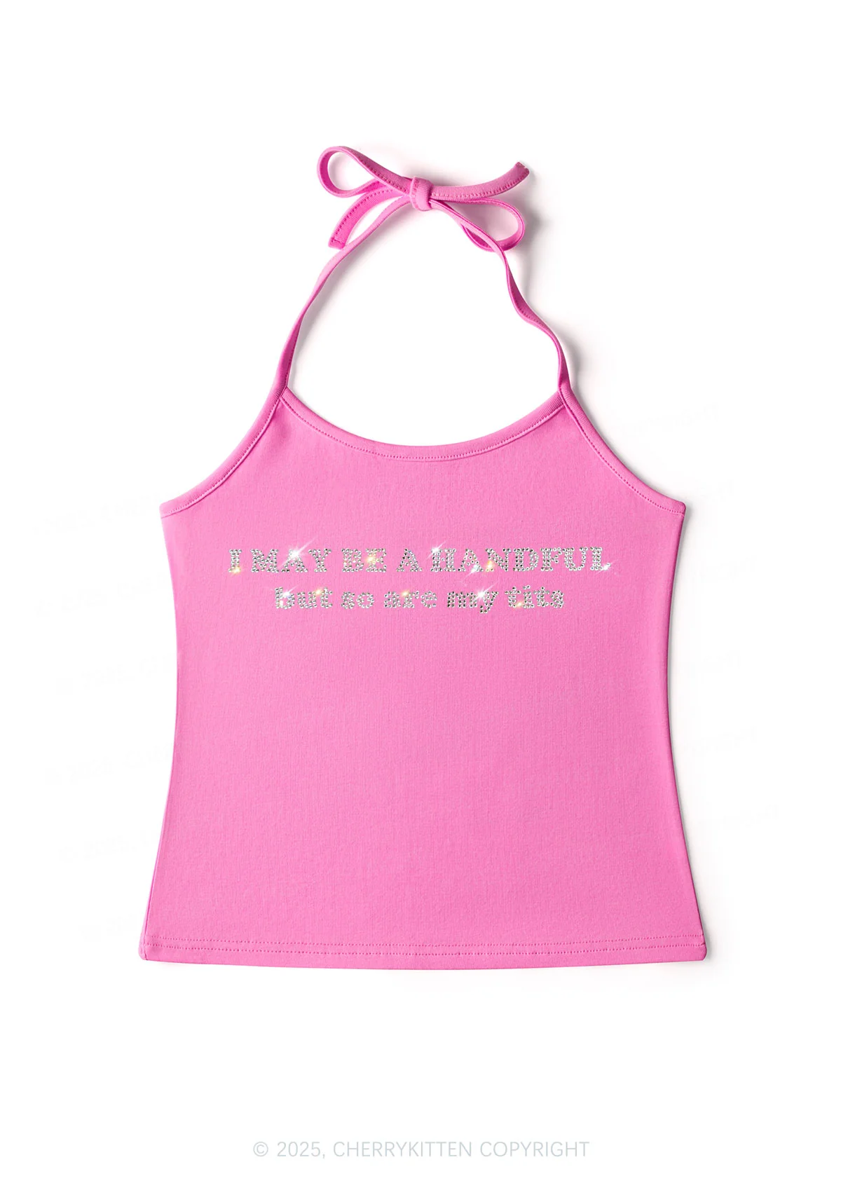Rhinestone I May Be A Handful Y2K Halter Neck Cami Cherrykitten - Image 2