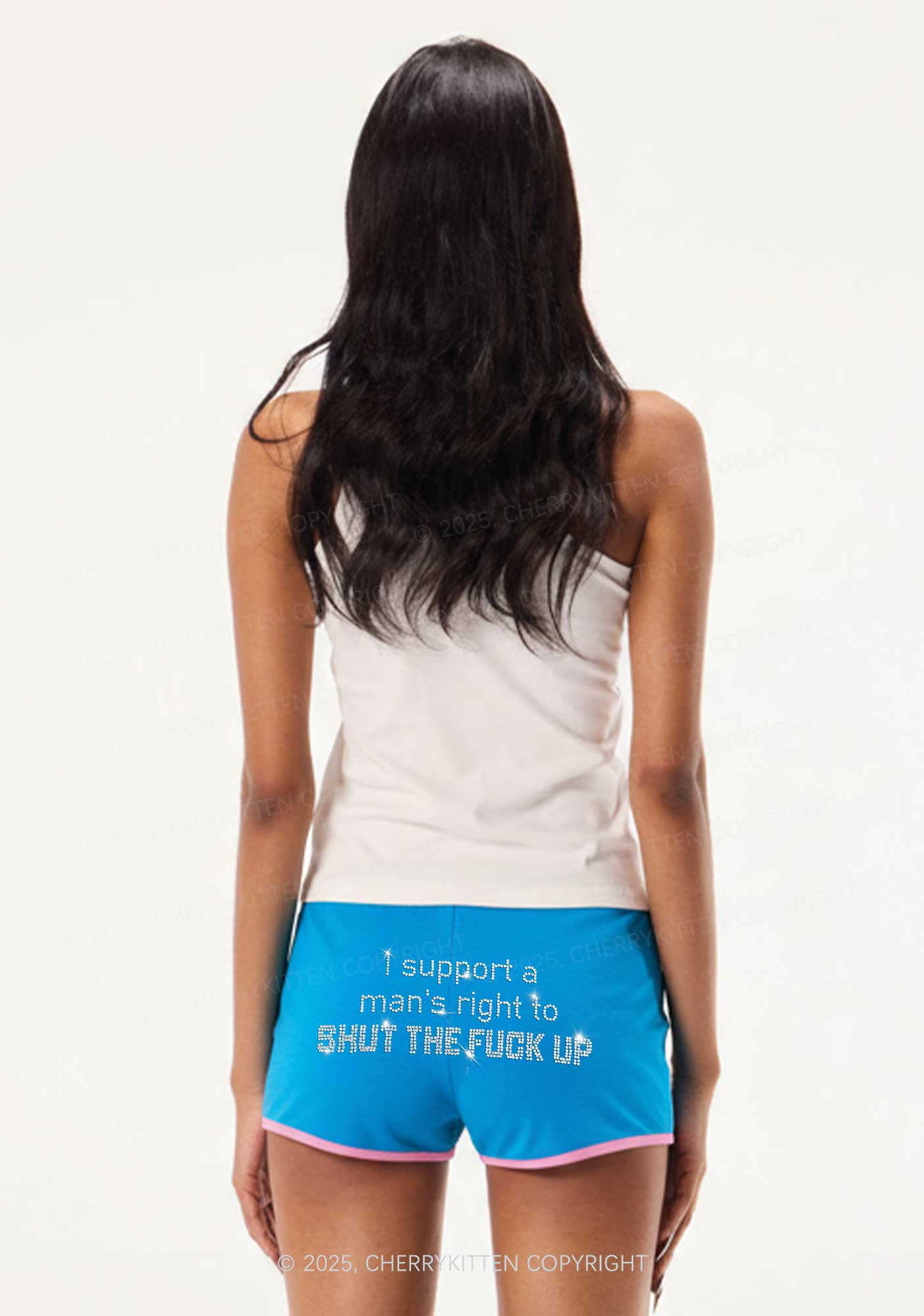 Rhinestone I Support A Mans Right Y2K Booty Shorts Cherrykitten - Image 2