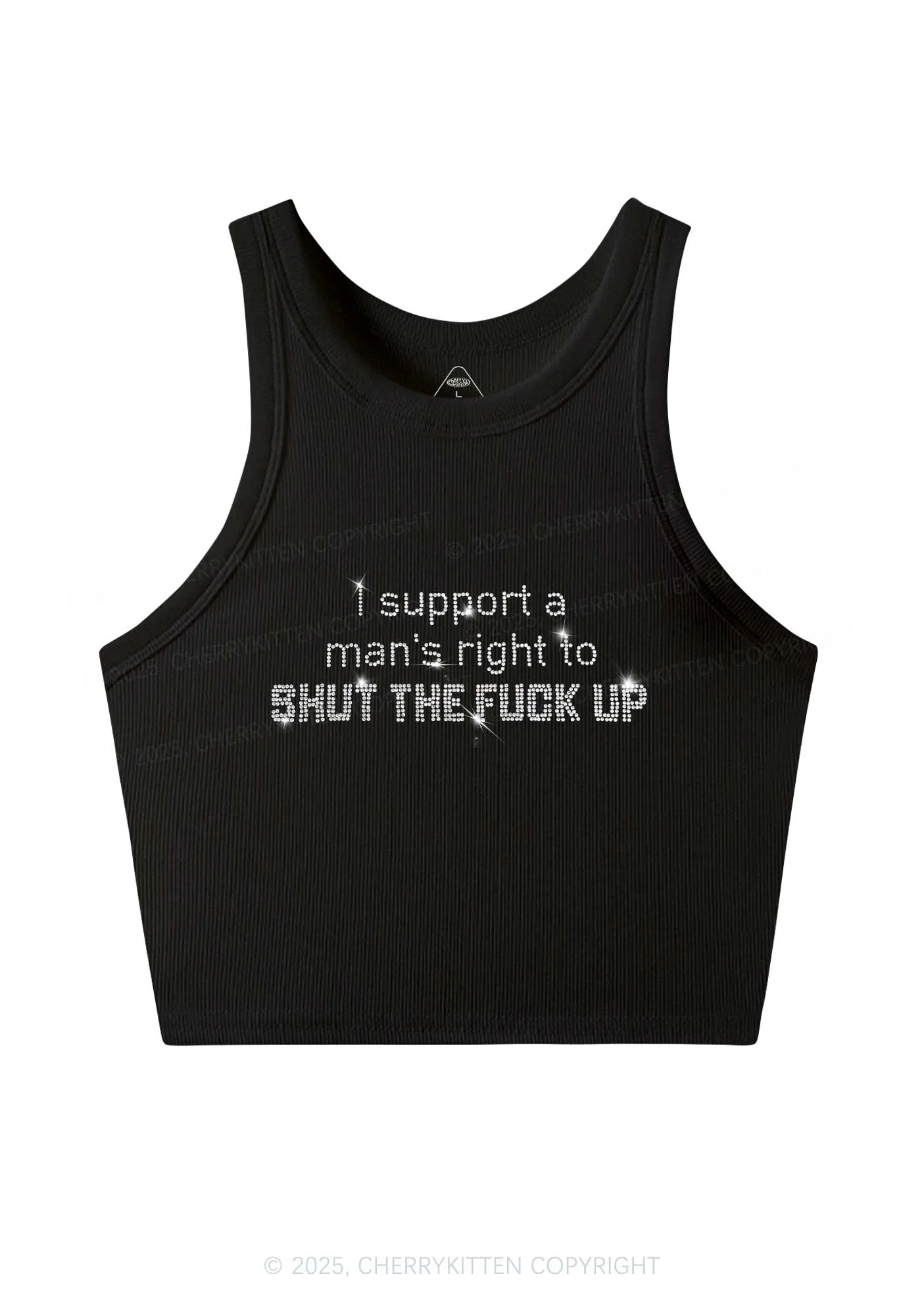 Rhinestone I Support A Mans Right Y2K Crop Tank Top Cherrykitten