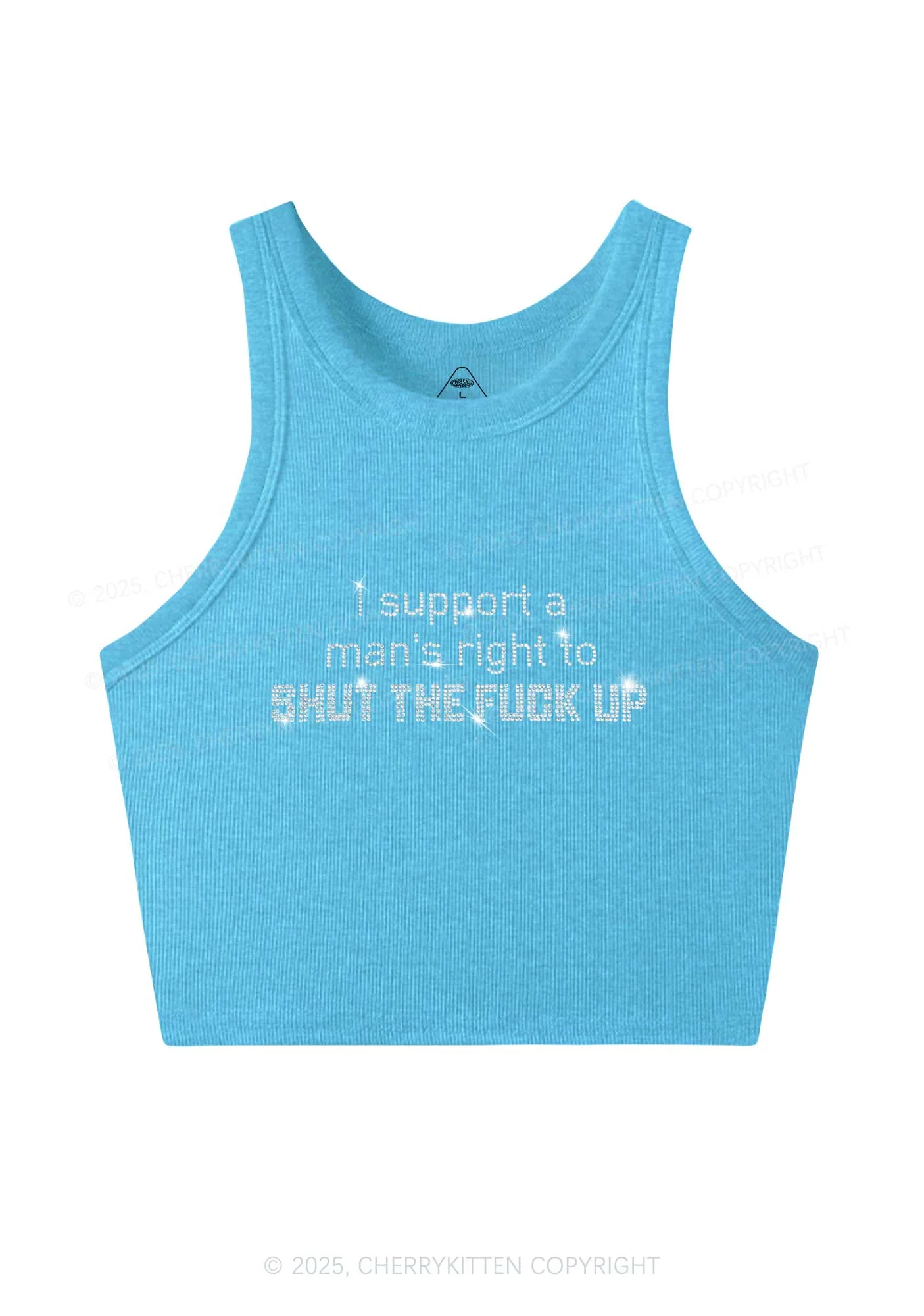 Rhinestone I Support A Mans Right Y2K Crop Tank Top Cherrykitten - Image 3