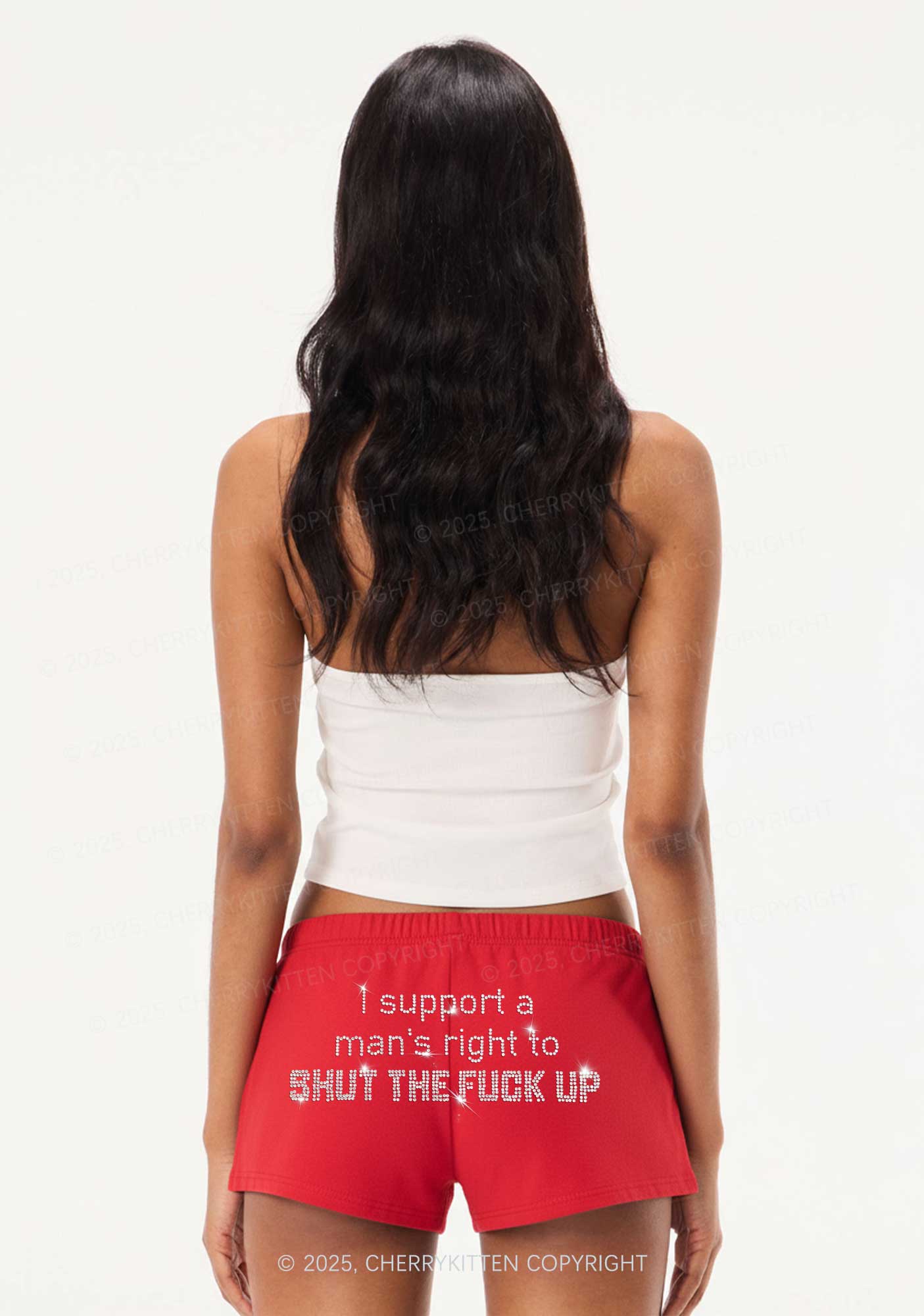 Rhinestone I Support A Mans Right Y2K Drawstring Mini Shorts Cherrykitten - Image 2
