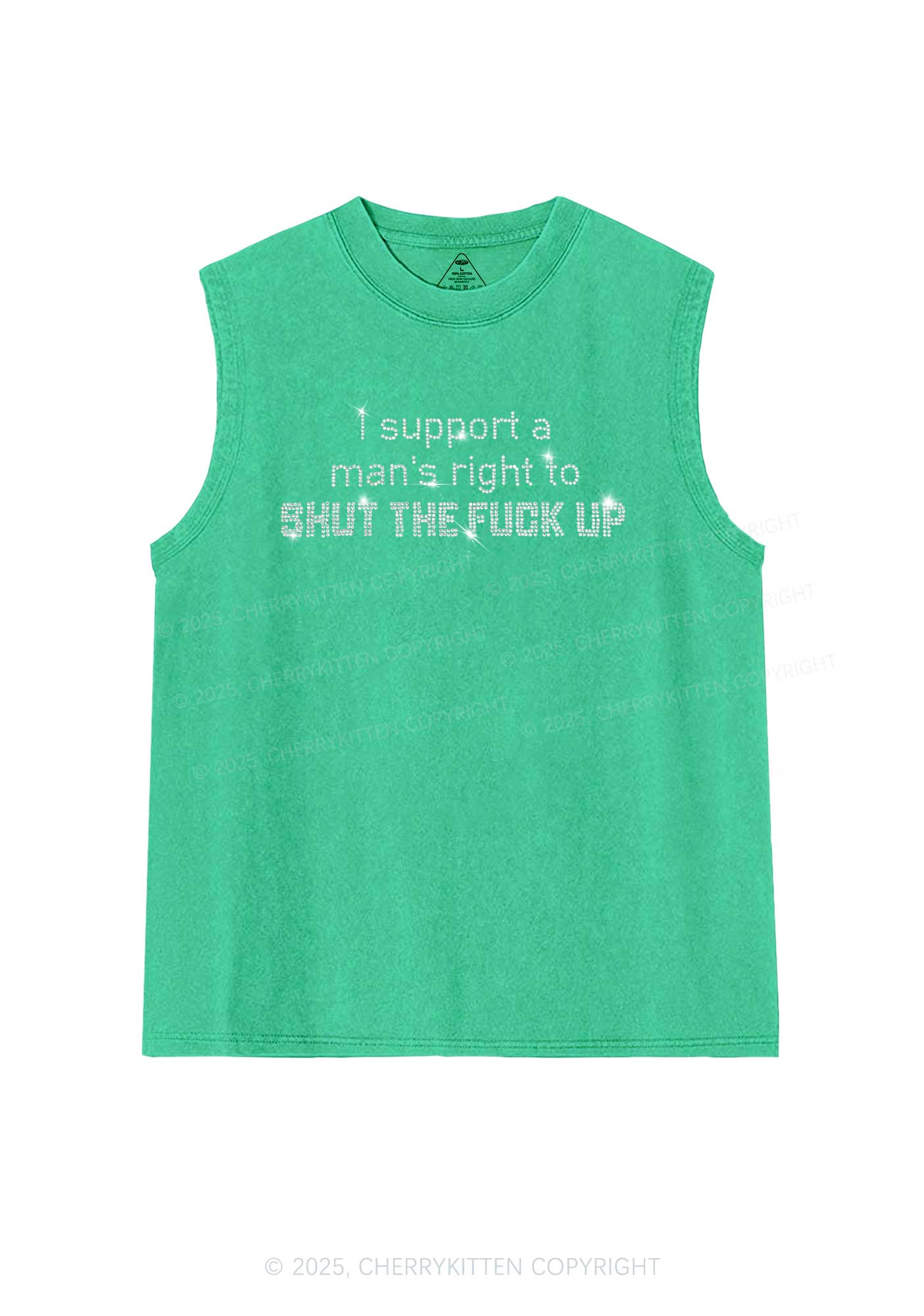 Rhinestone I Support A Mans Right Y2K Washed Muscle Tank Cherrykitten - Image 5