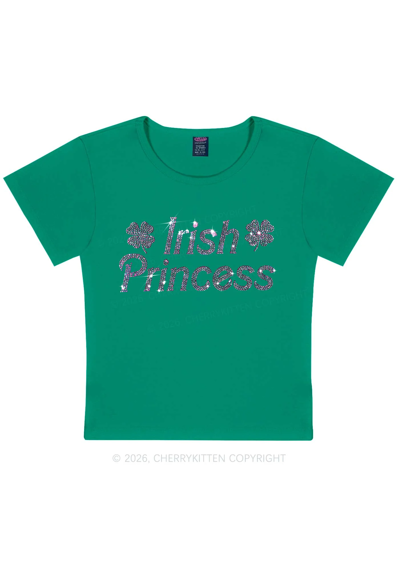 Rhinestone Irish Princess St Patricks Y2K Baby Tee Cherrykitten