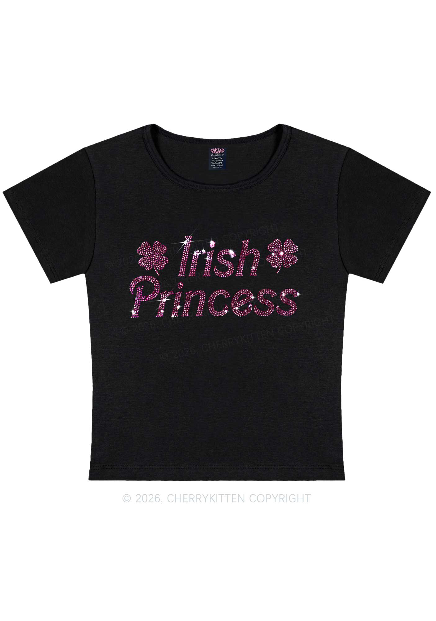 Rhinestone Irish Princess St Patricks Y2K Baby Tee Cherrykitten - Image 3